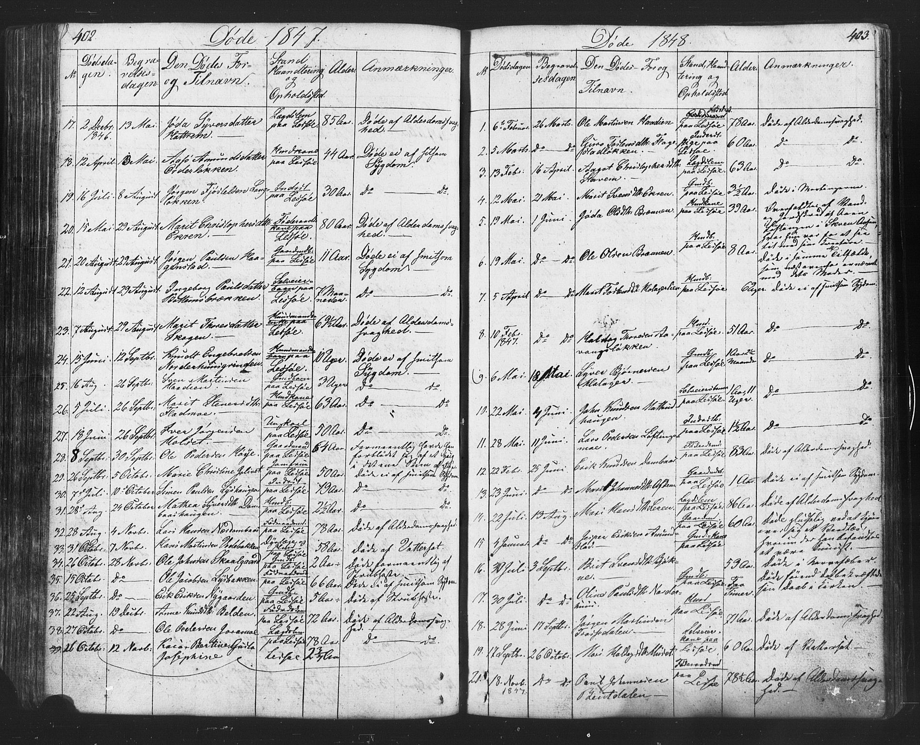 Lesja prestekontor, SAH/PREST-068/H/Ha/Hab/L0002: Parish register (copy) no. 2, 1832-1850, p. 402-403
