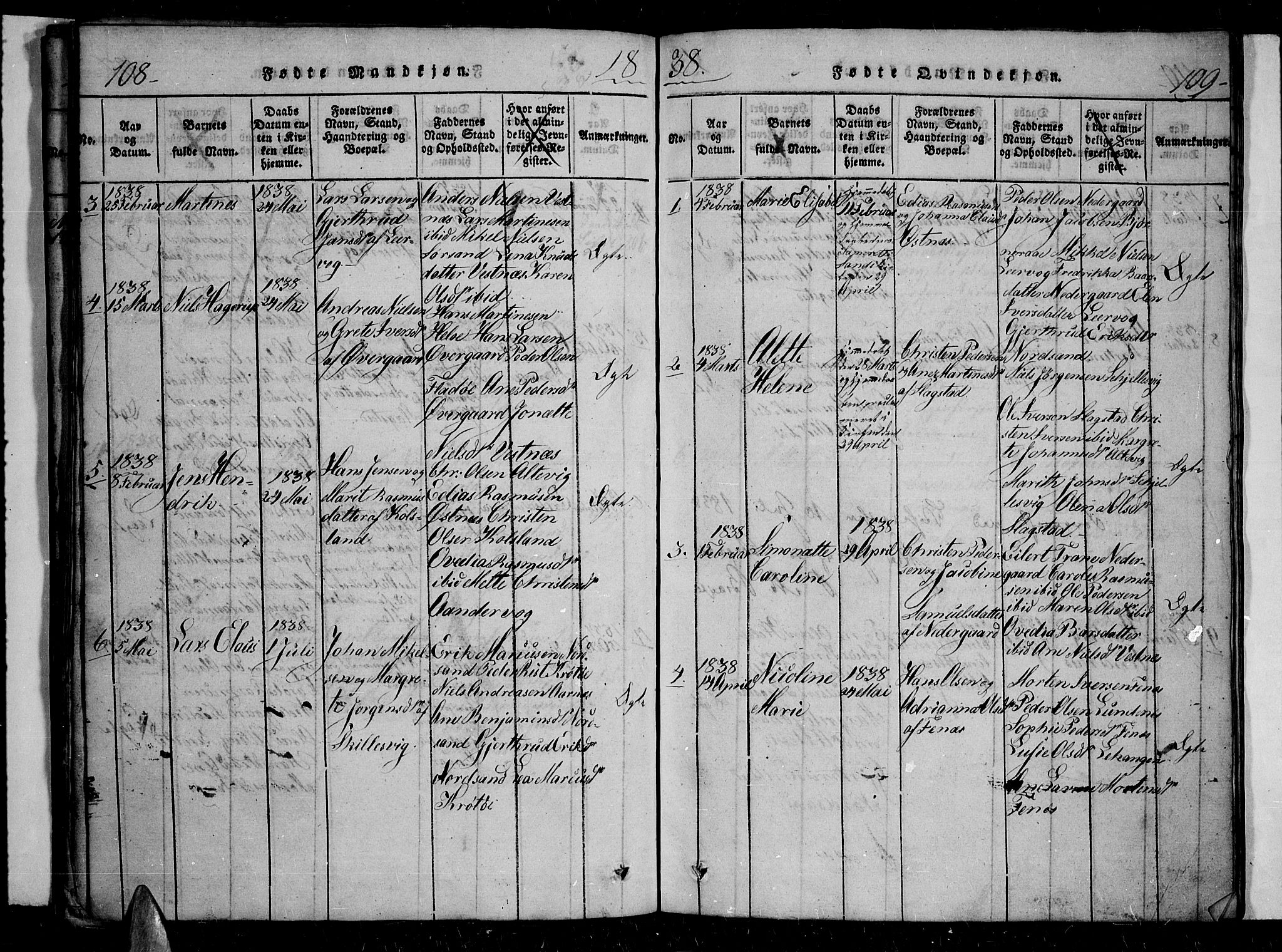 Trondenes sokneprestkontor, SATØ/S-1319/H/Hb/L0004klokker: Parish register (copy) no. 4, 1821-1839, p. 108-109