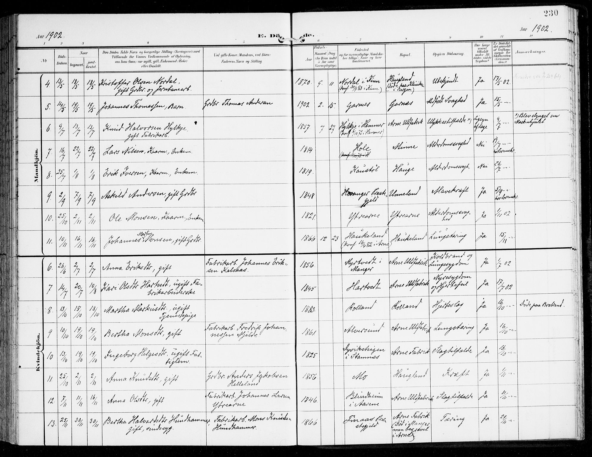 Haus sokneprestembete, AV/SAB-A-75601/H/Haa: Parish register (official) no. D 2, 1899-1912, p. 230