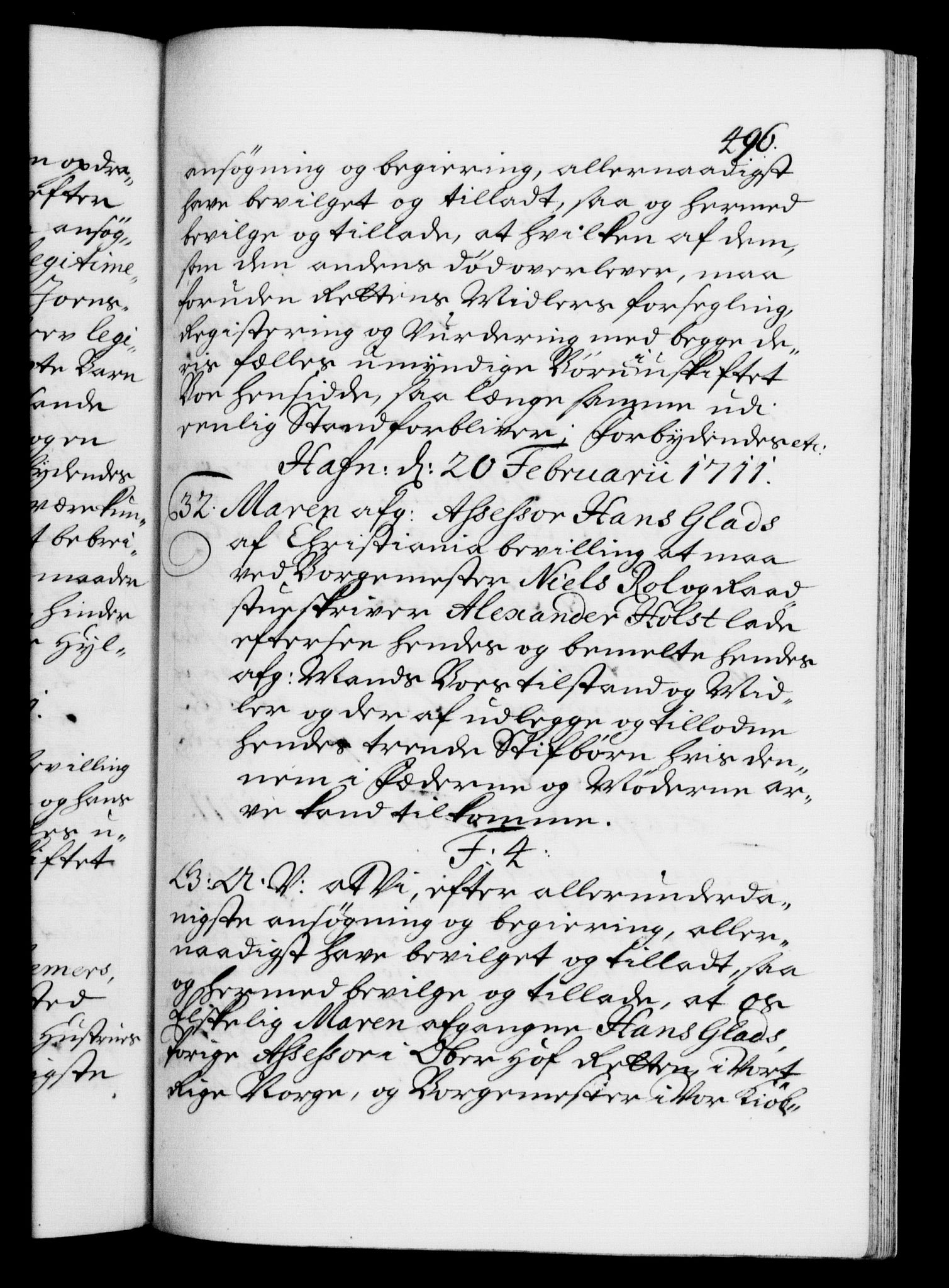 Danske Kanselli 1572-1799, AV/RA-EA-3023/F/Fc/Fca/Fcaa/L0020: Norske registre, 1708-1711, p. 496a