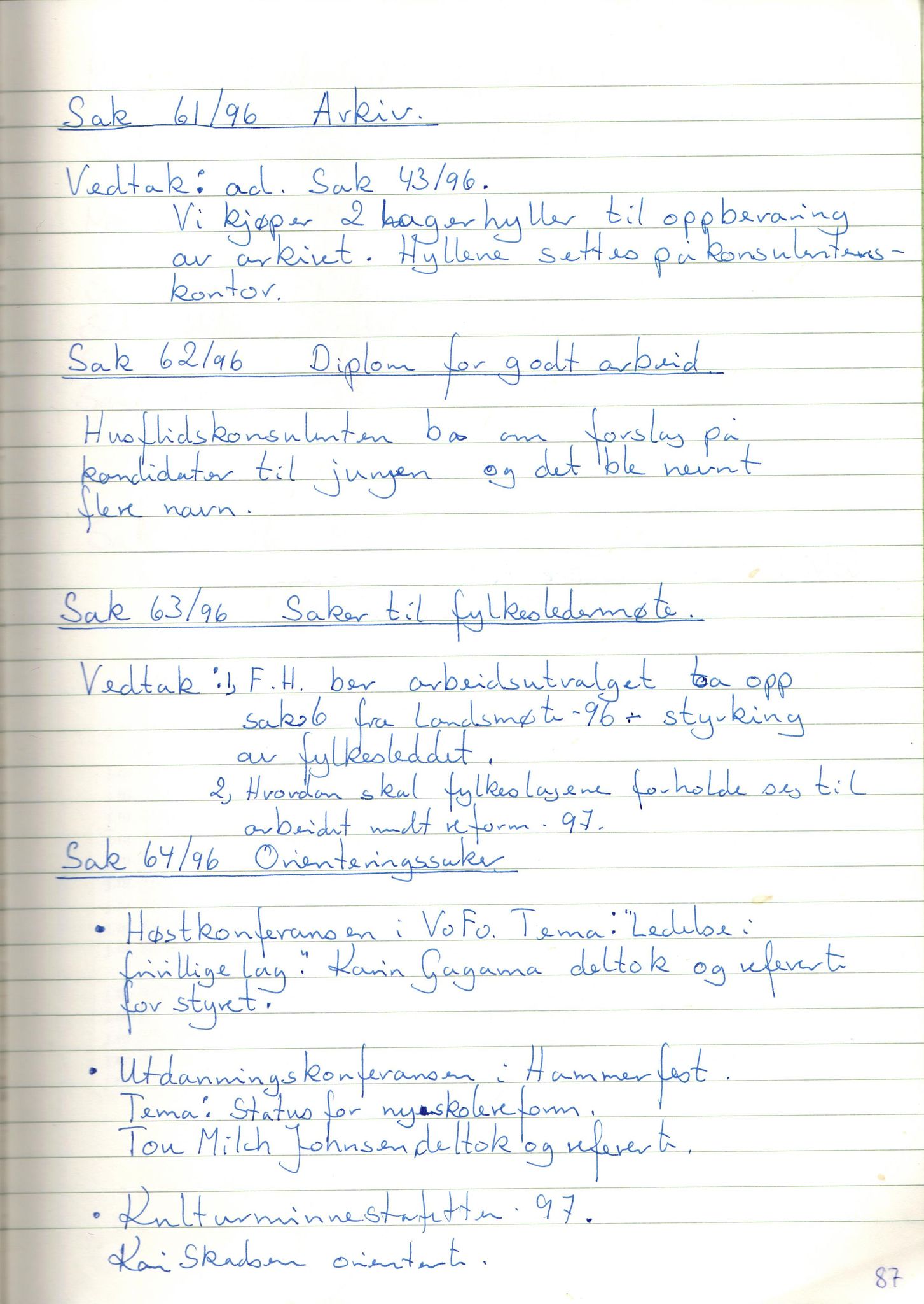 Finnmark Husflidslag, FMFB/A-1134/A/L0004: Møtebok, 1995-2000, p. 91