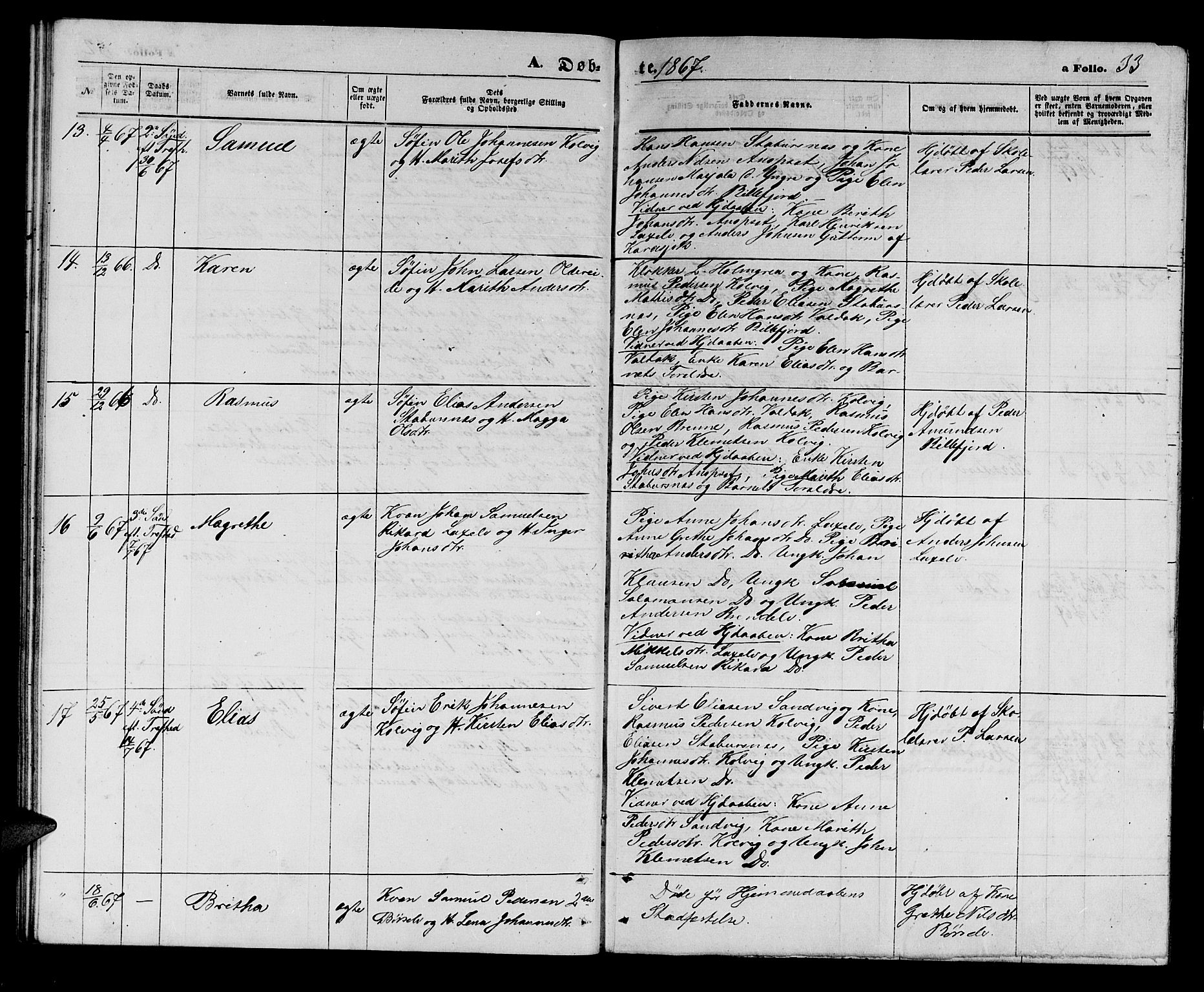 Kistrand/Porsanger sokneprestembete, AV/SATØ-S-1351/H/Hb/L0002.klokk: Parish register (copy) no. 2, 1862-1873, p. 33