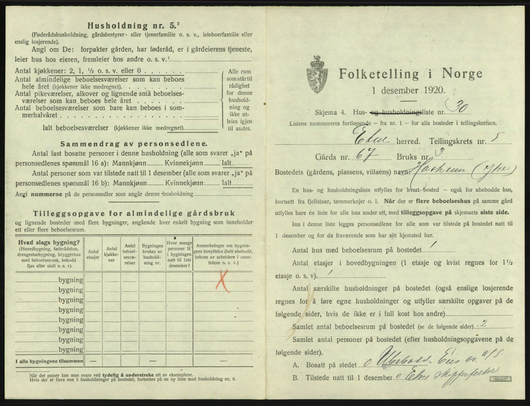 SAB, 1920 census for Etne, 1920, p. 409