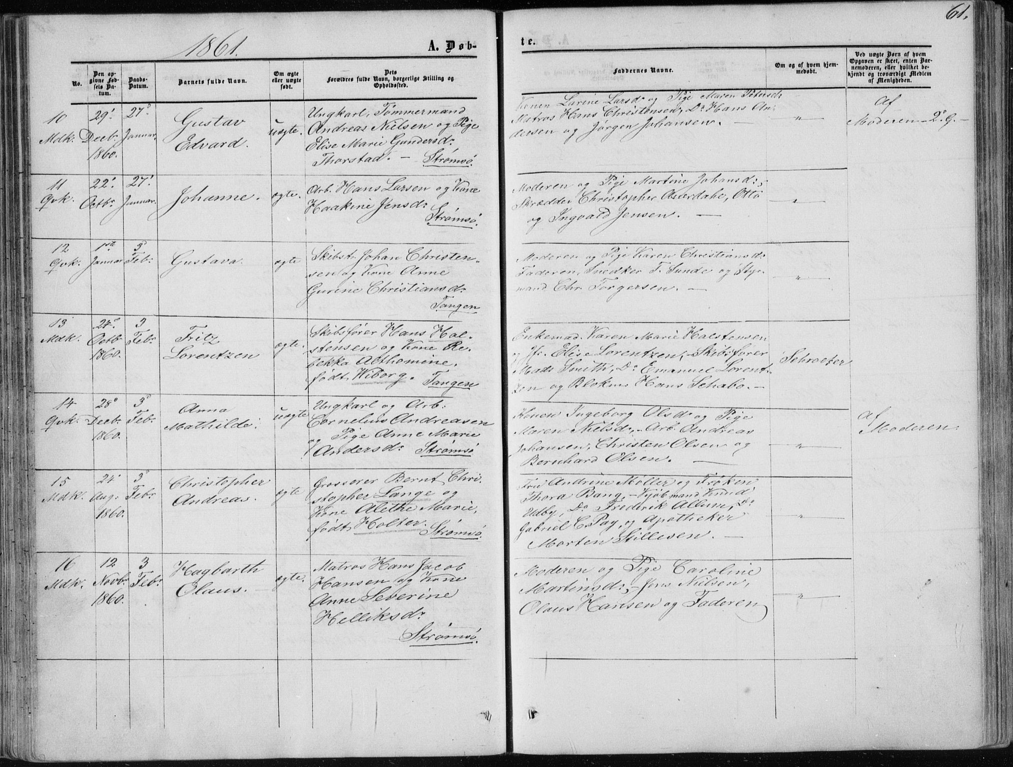 Strømsø kirkebøker, SAKO/A-246/F/Fa/L0015: Parish register (official) no. I 15, 1859-1868, p. 61