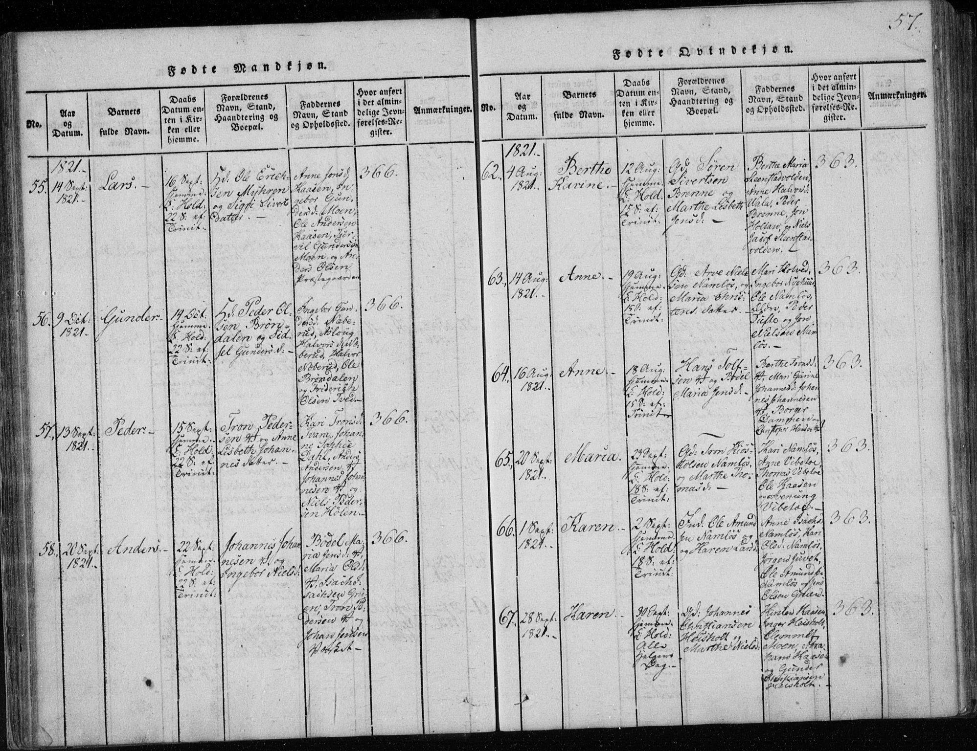 Holla kirkebøker, SAKO/A-272/F/Fa/L0003: Parish register (official) no. 3, 1815-1830, p. 57