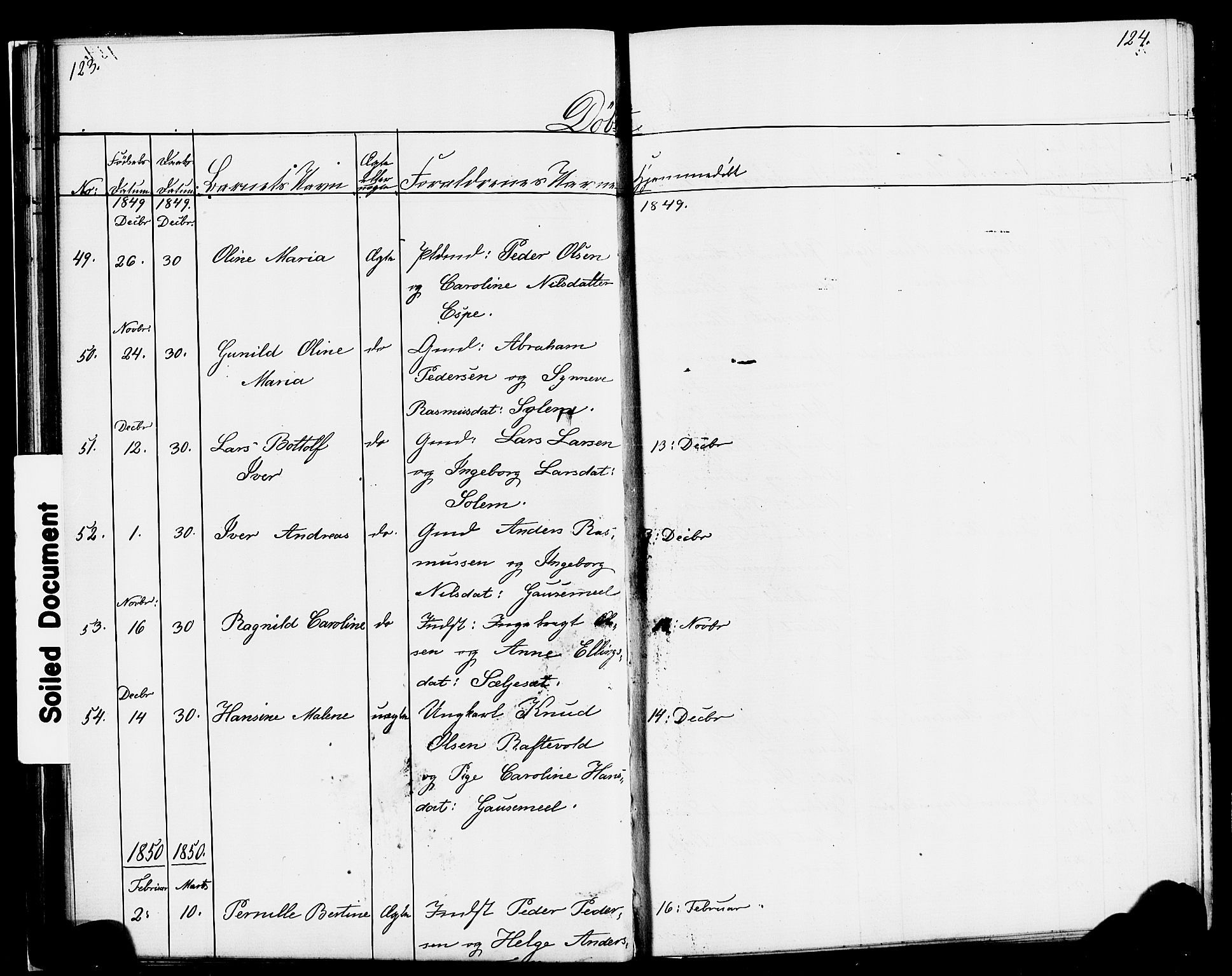 Hornindal sokneprestembete, SAB/A-82401/H/Haa/Haaa/L0001: Parish register (official) no. A 1, 1837-1866, p. 124-125