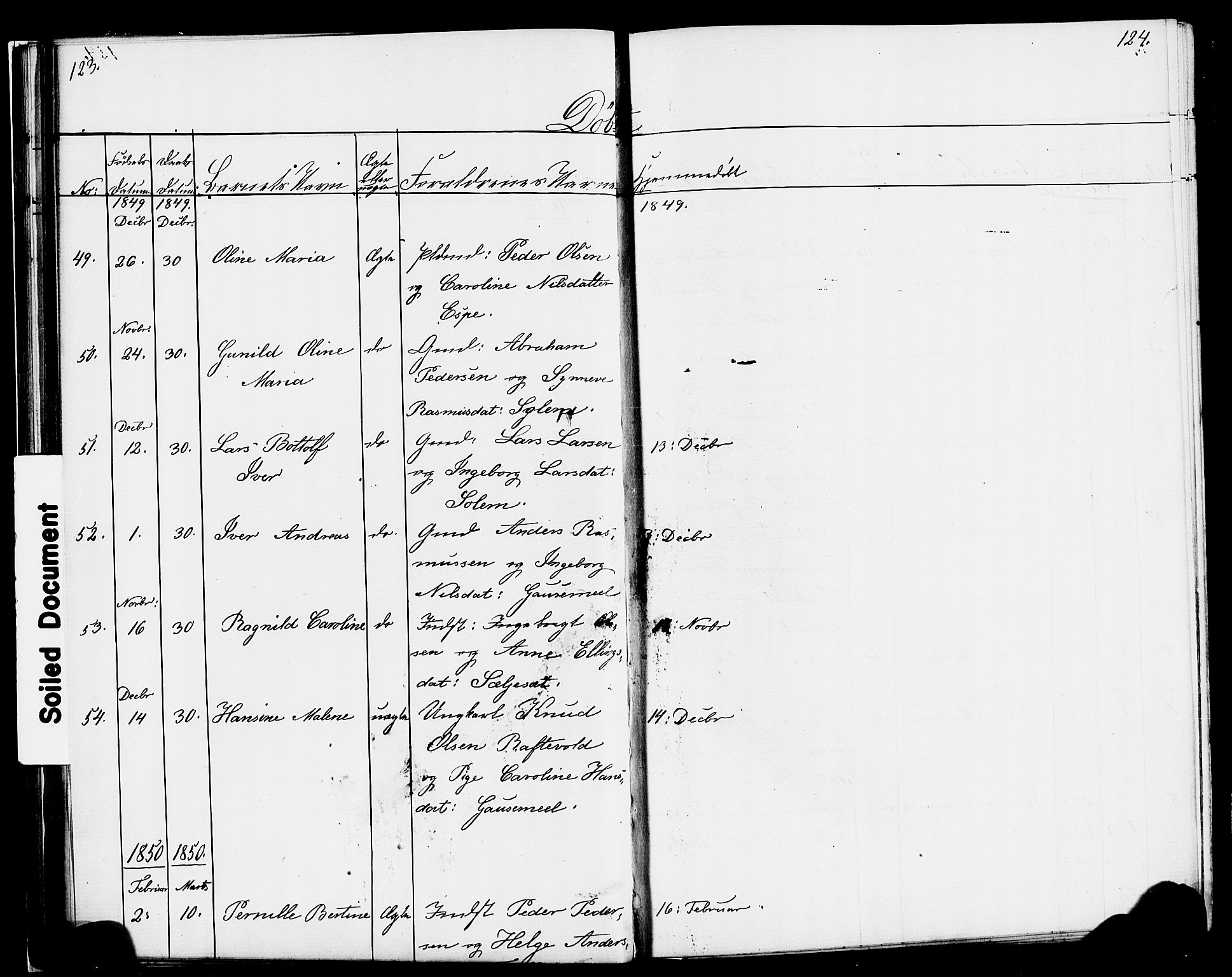 Hornindal sokneprestembete, AV/SAB-A-82401/H/Haa/Haaa/L0001: Parish register (official) no. A 1, 1837-1866, p. 124-125