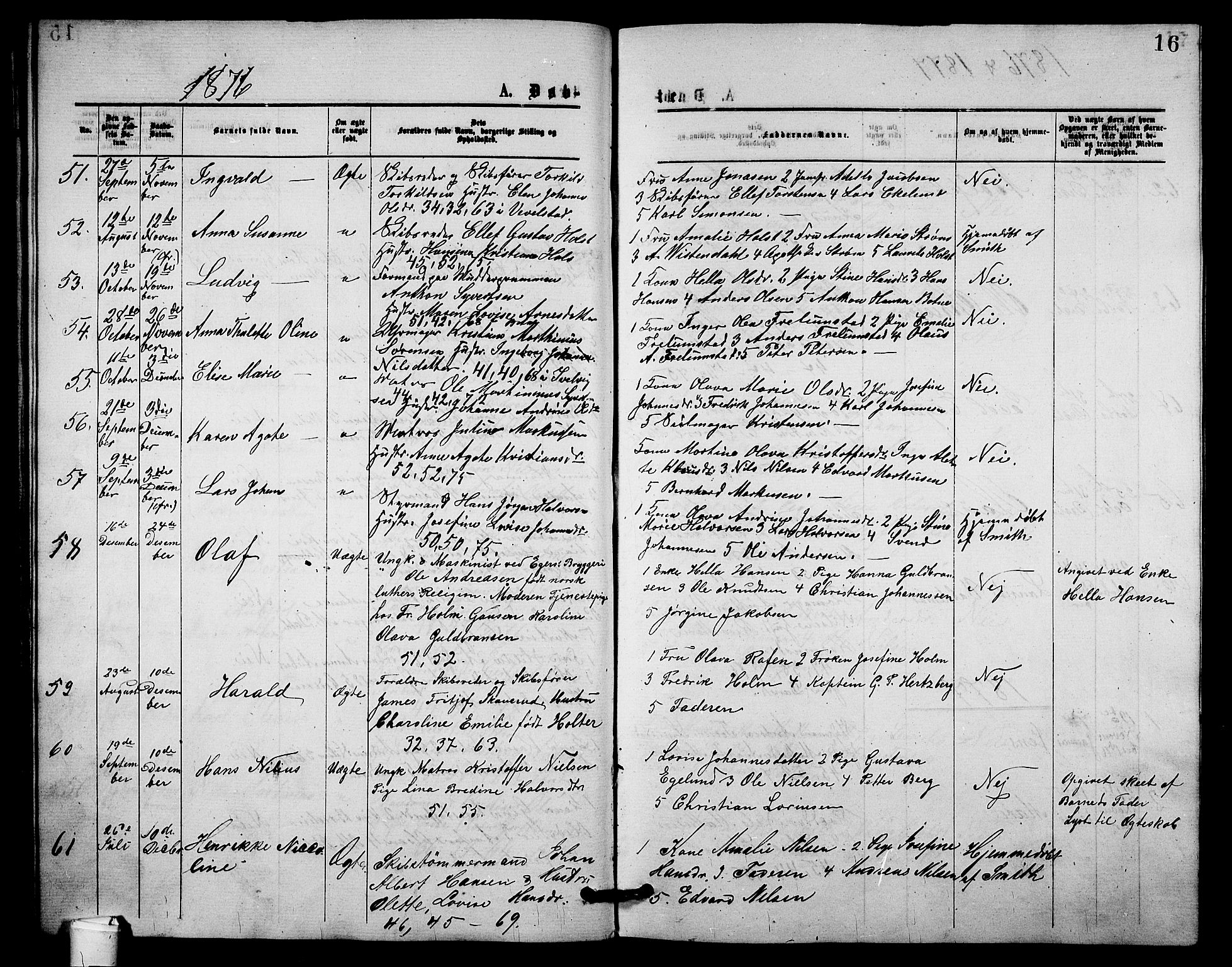 Holmestrand kirkebøker, AV/SAKO-A-346/G/Ga/L0004: Parish register (copy) no. 4, 1874-1888, p. 16