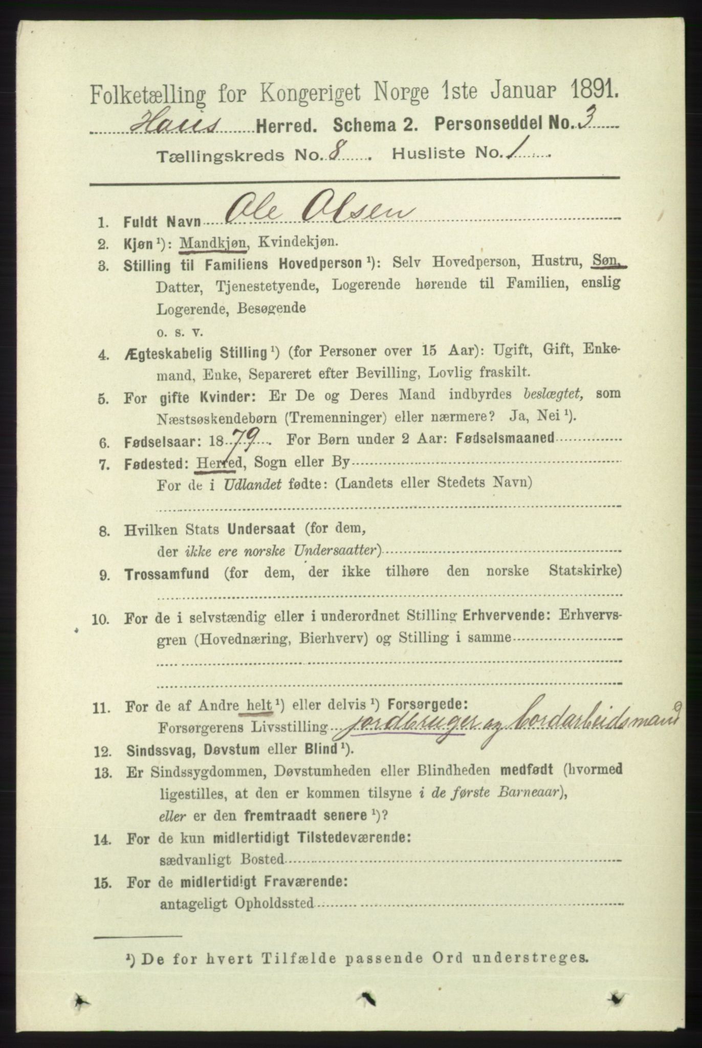 RA, 1891 census for 1250 Haus, 1891, p. 3156