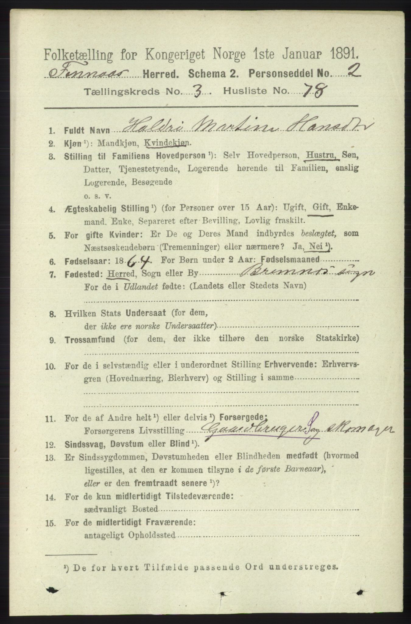 RA, 1891 census for 1218 Finnås, 1891, p. 1584