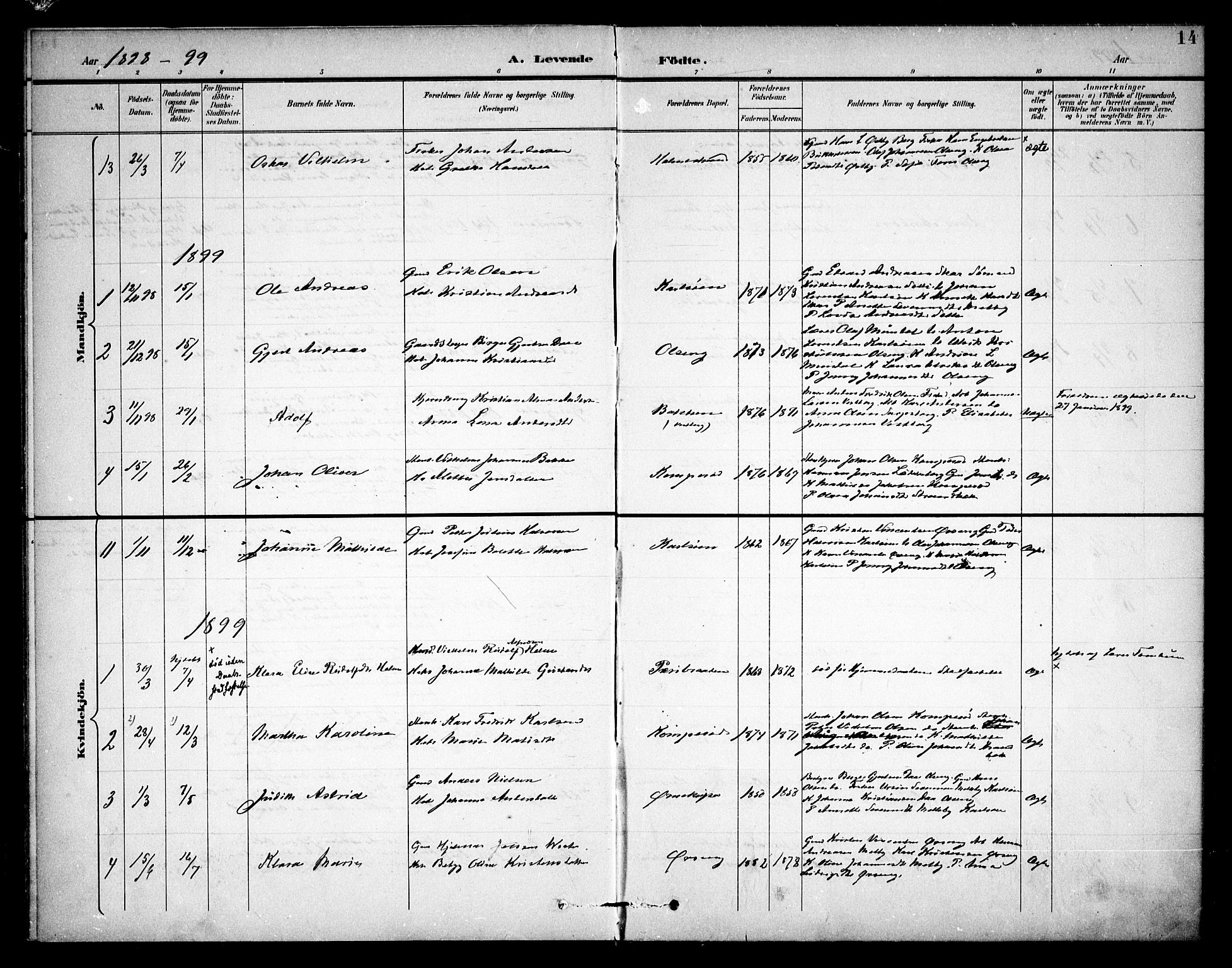 Skjeberg prestekontor Kirkebøker, AV/SAO-A-10923/F/Fb/L0002: Parish register (official) no. II 2, 1895-1910, p. 14