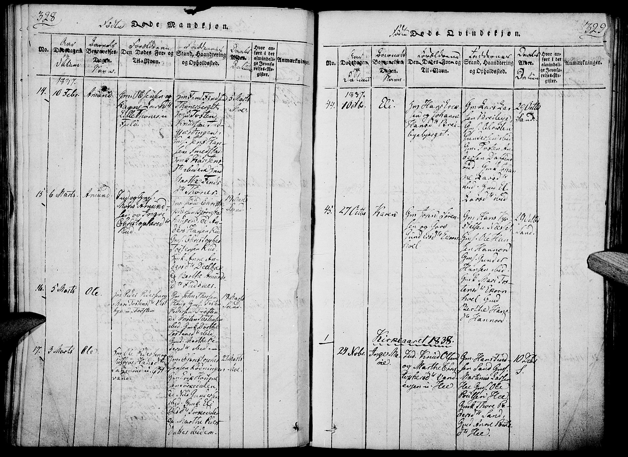 Nord-Odal prestekontor, AV/SAH-PREST-032/H/Ha/Haa/L0001: Parish register (official) no. 1, 1819-1838, p. 328-329