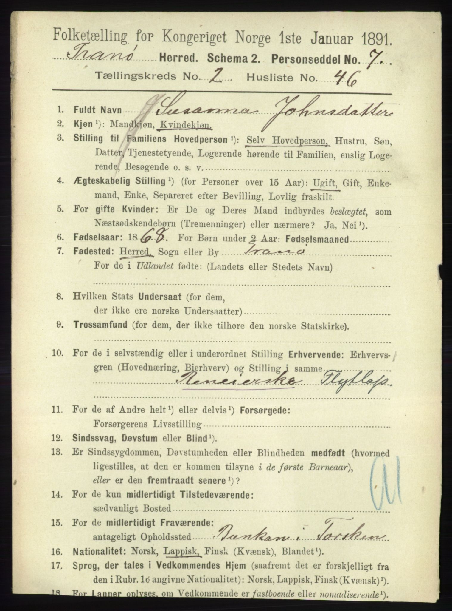RA, 1891 census for 1927 Tranøy, 1891, p. 802