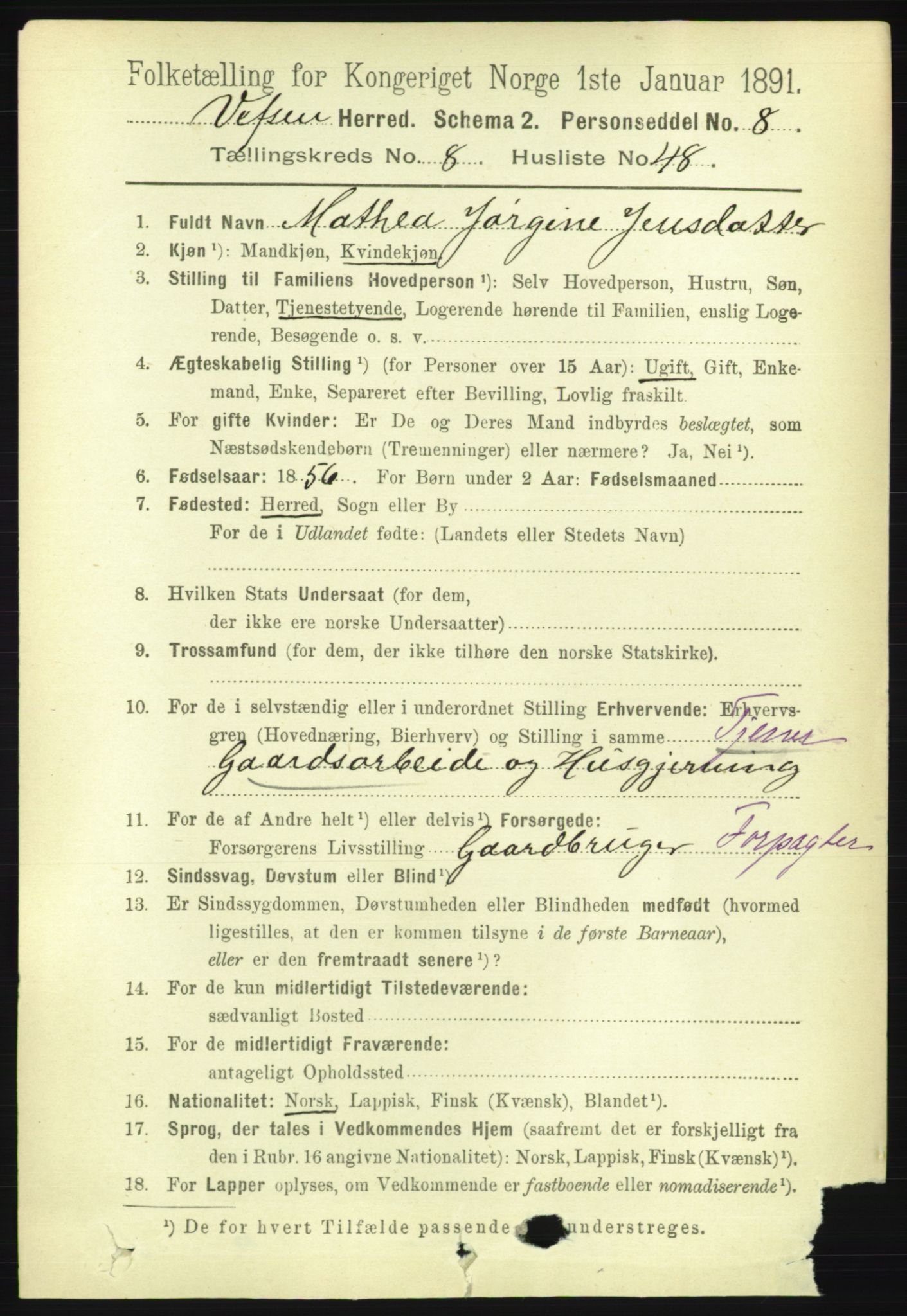 RA, 1891 census for 1824 Vefsn, 1891, p. 4624