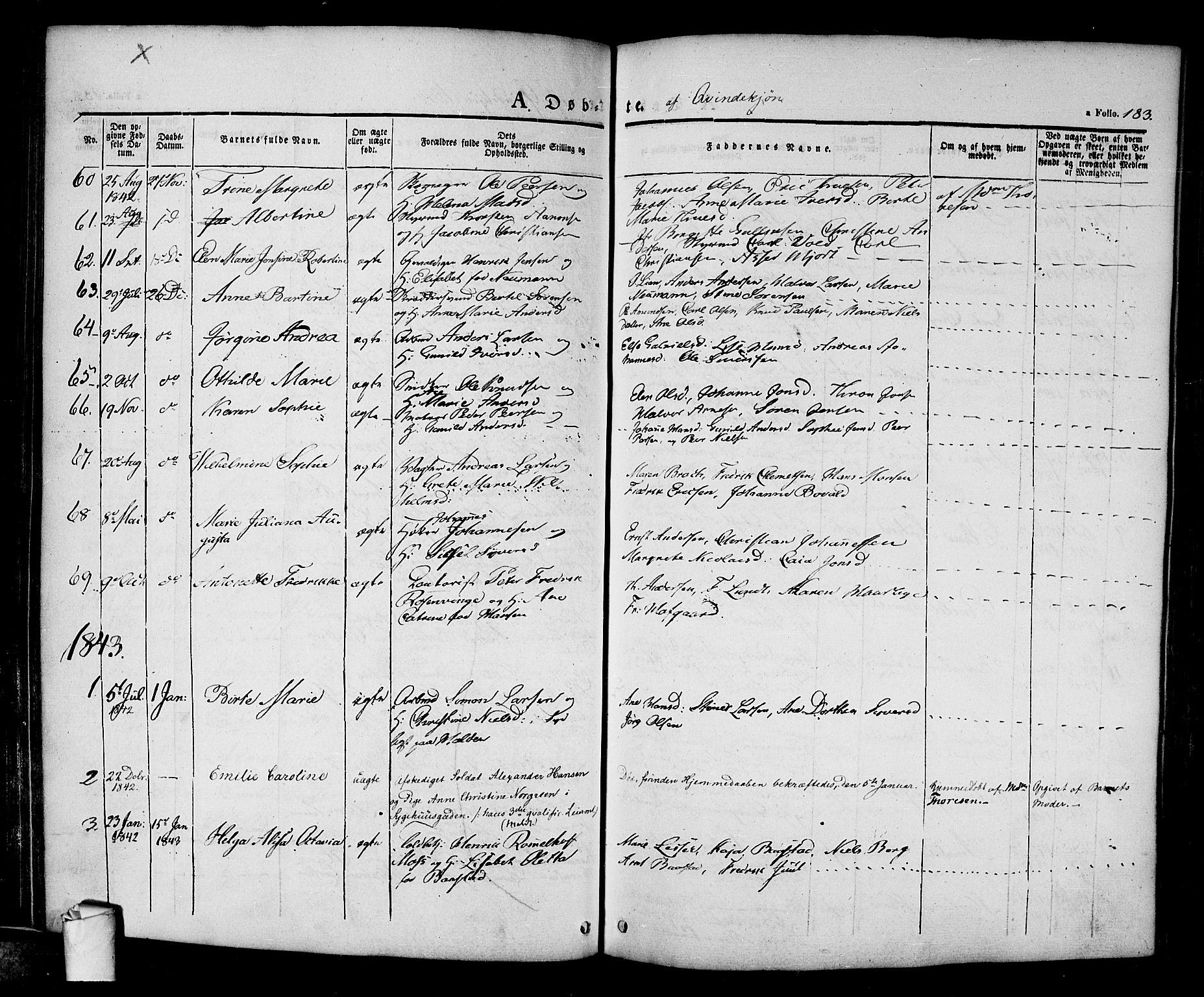 Halden prestekontor Kirkebøker, SAO/A-10909/F/Fa/L0005: Parish register (official) no. I 5, 1834-1845, p. 183