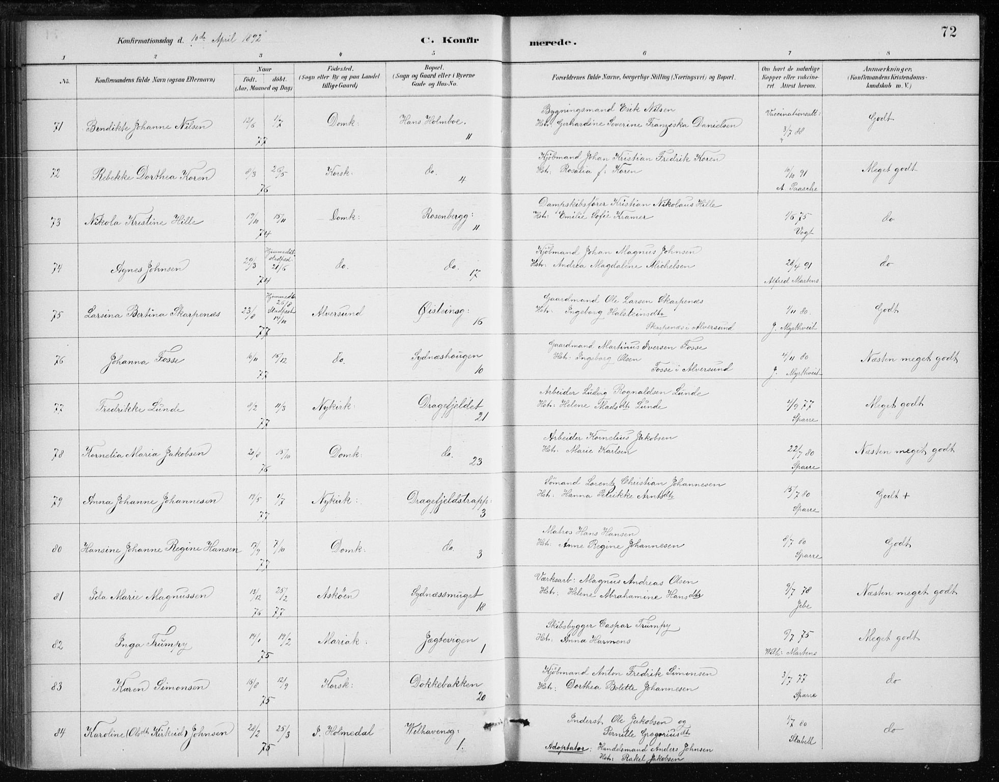 Johanneskirken sokneprestembete, SAB/A-76001/H/Haa/L0008: Parish register (official) no. C 1, 1885-1907, p. 72