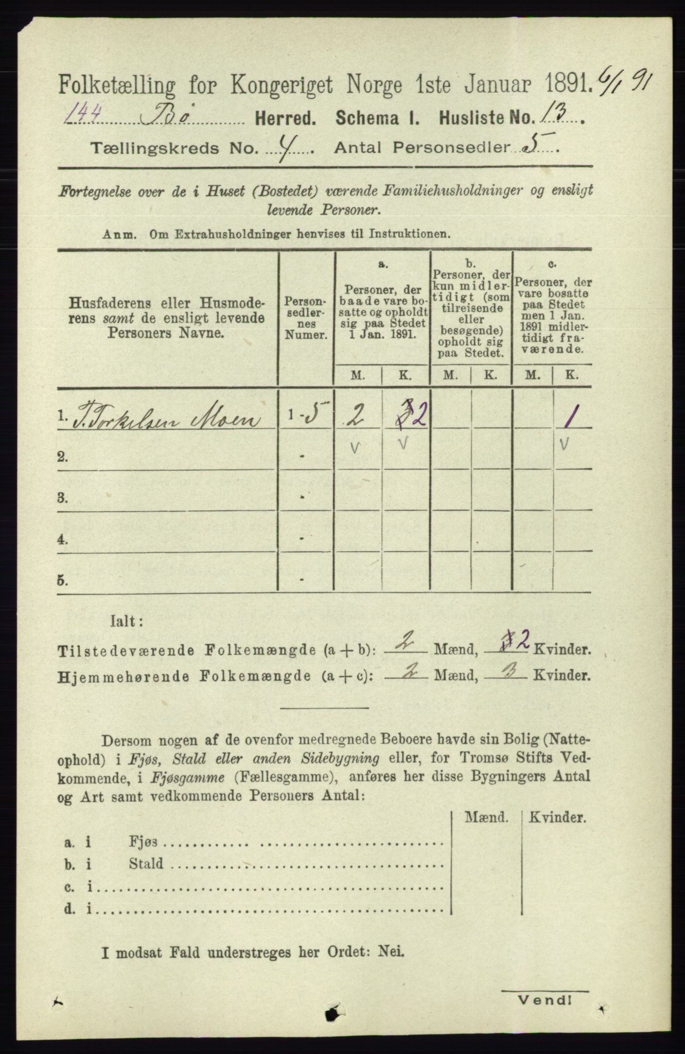 RA, 1891 census for 0821 Bø, 1891, p. 1213