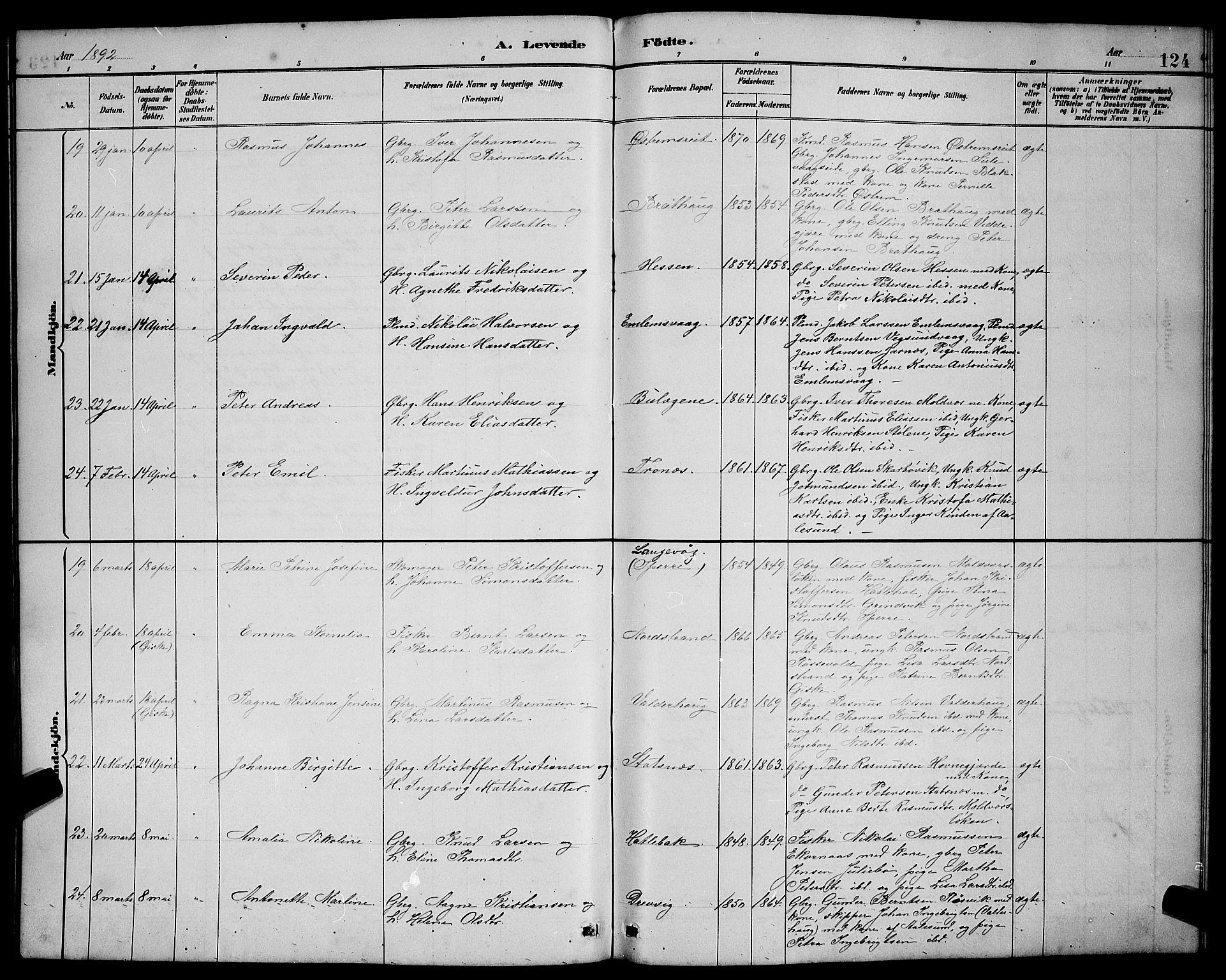 Ministerialprotokoller, klokkerbøker og fødselsregistre - Møre og Romsdal, SAT/A-1454/528/L0431: Parish register (copy) no. 528C12, 1885-1898, p. 124