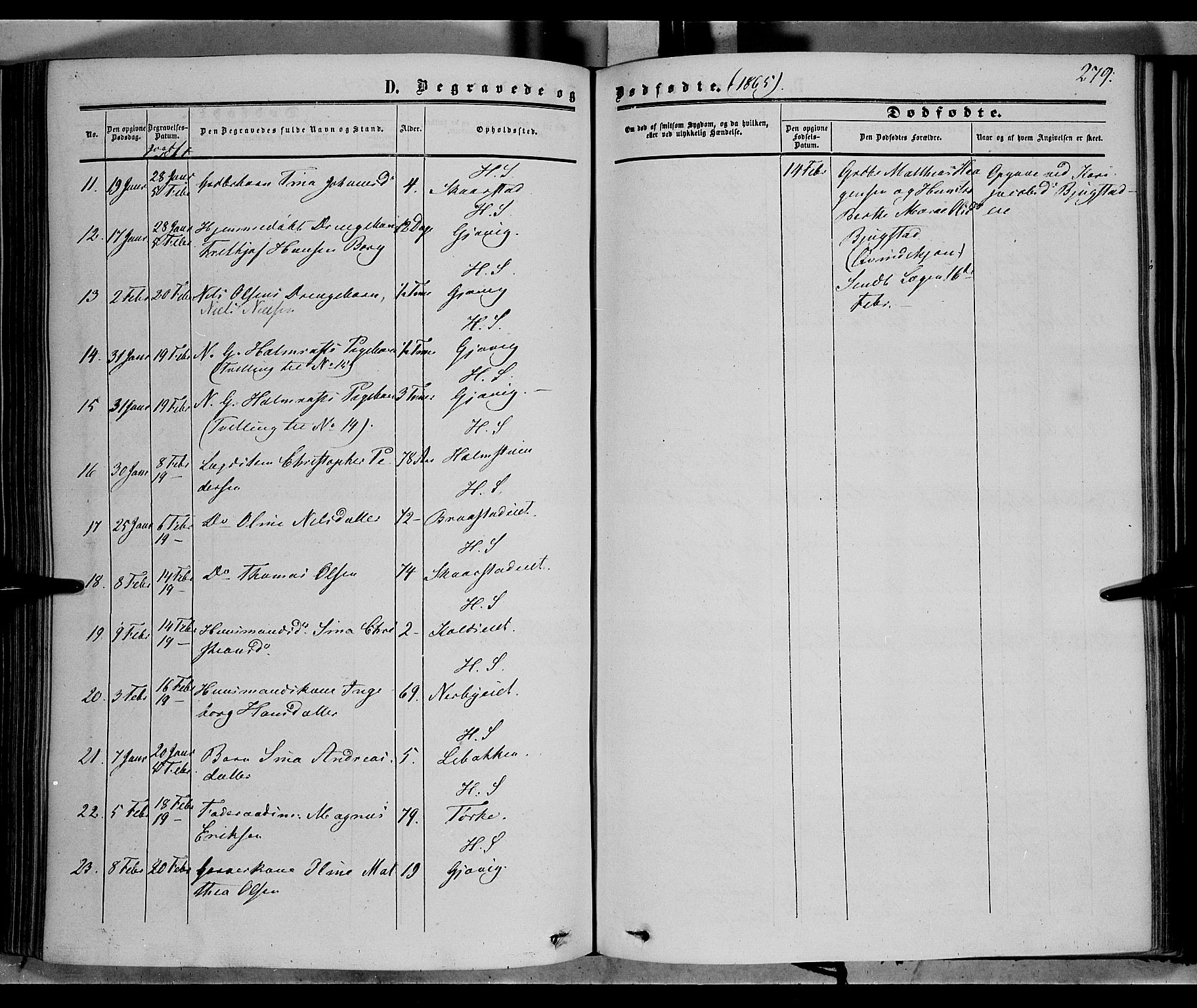 Vardal prestekontor, SAH/PREST-100/H/Ha/Haa/L0006: Parish register (official) no. 6, 1854-1866, p. 279
