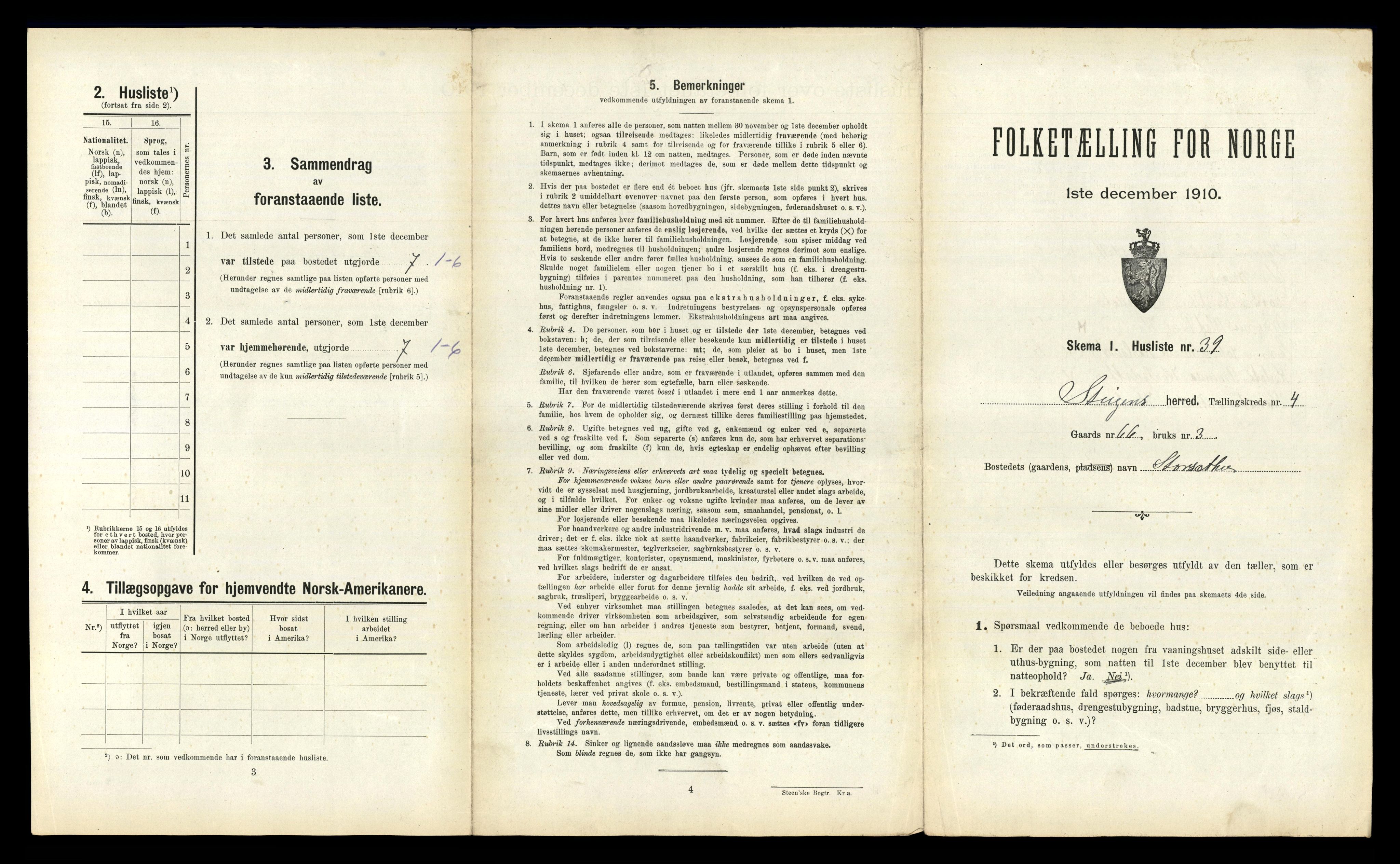 RA, 1910 census for Steigen, 1910, p. 339