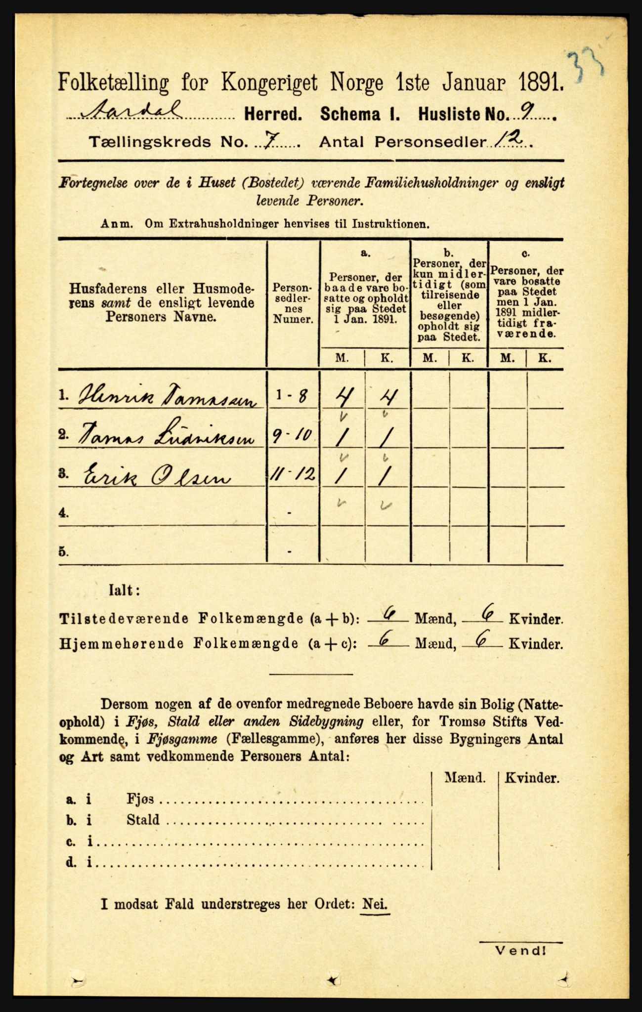 RA, 1891 census for 1424 Årdal, 1891, p. 1442