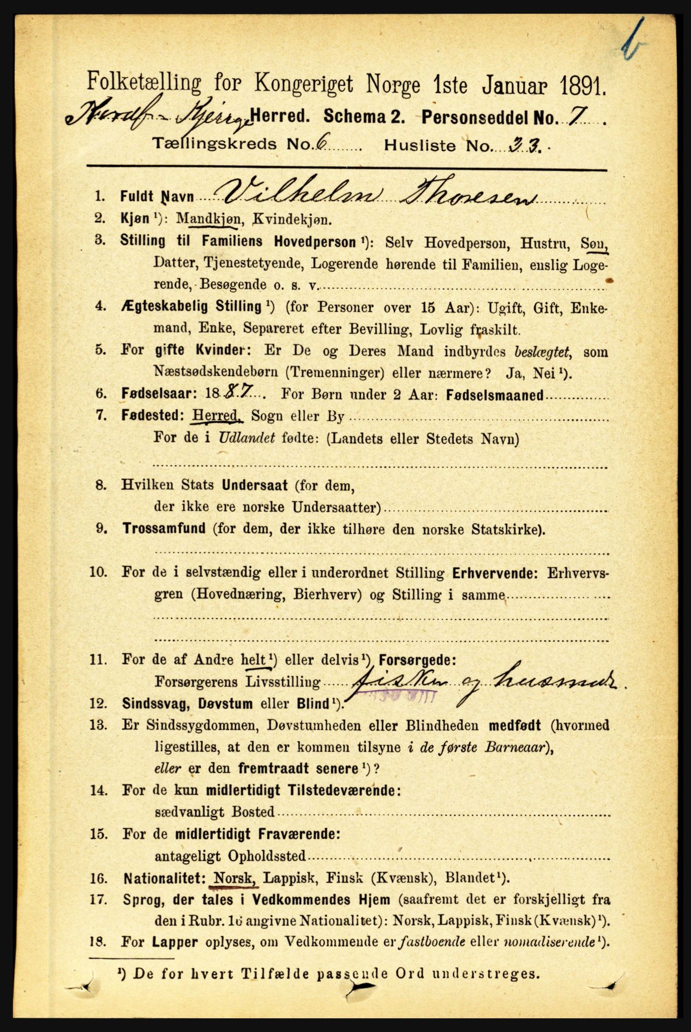 RA, 1891 census for 1846 Nordfold-Kjerringøy, 1891, p. 1613