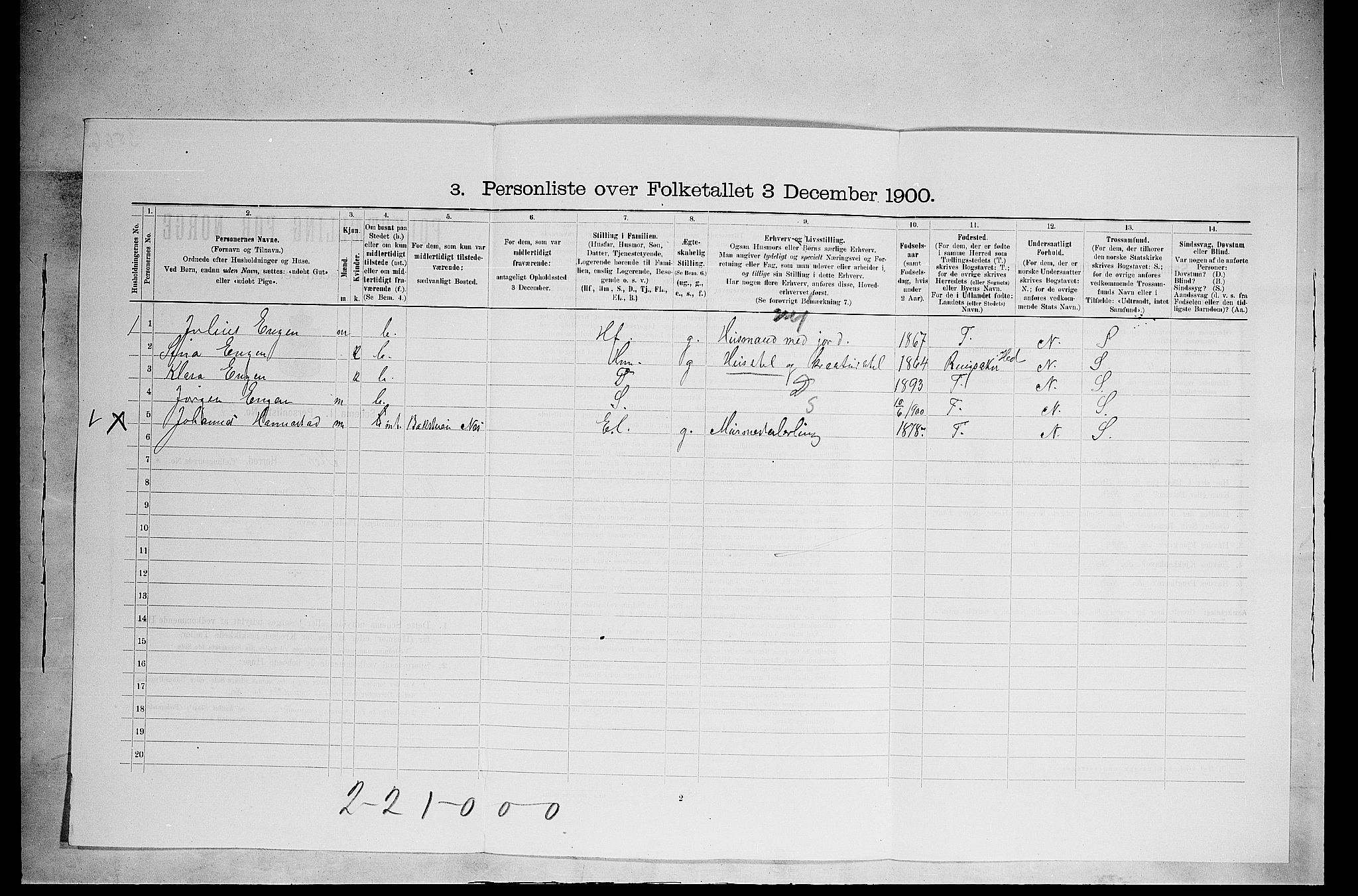 SAH, 1900 census for Nes, 1900, p. 497