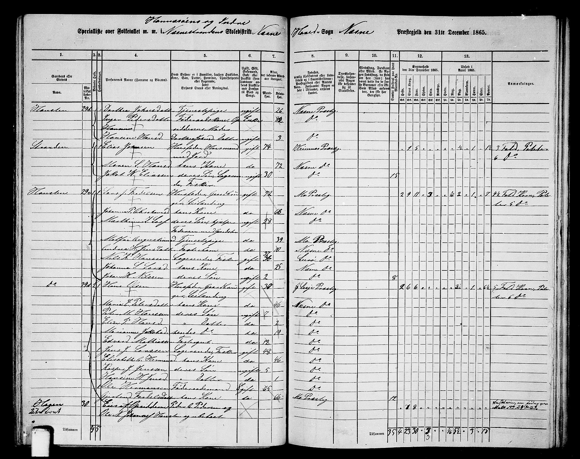 RA, 1865 census for Nesna, 1865, p. 100