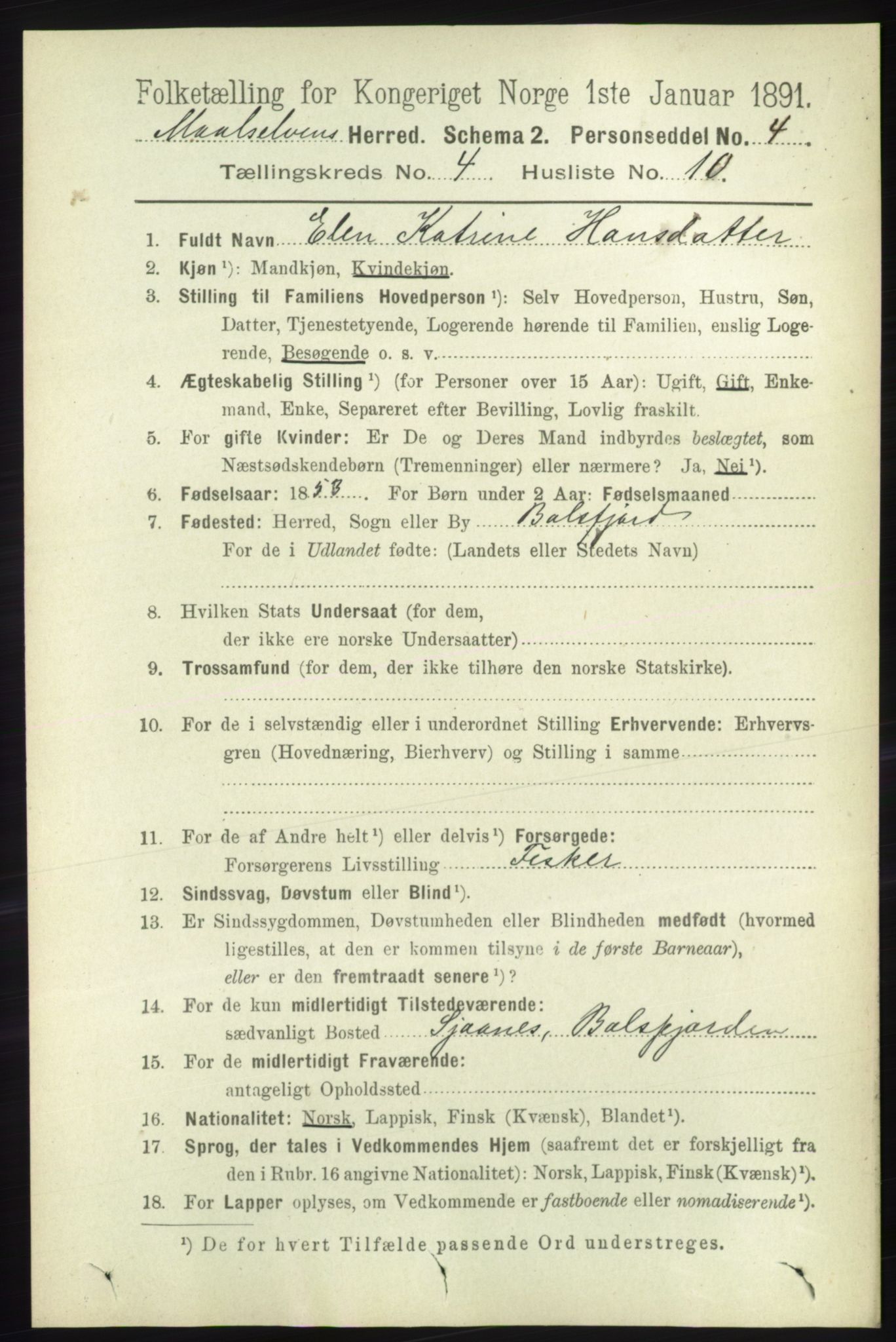 RA, 1891 census for 1924 Målselv, 1891, p. 1145