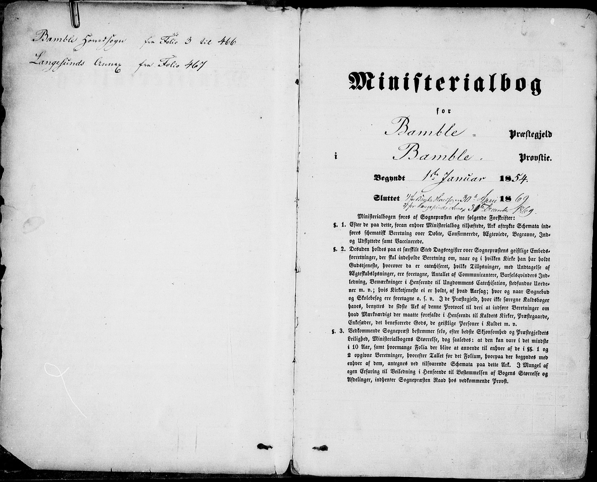 Bamble kirkebøker, AV/SAKO-A-253/F/Fa/L0005: Parish register (official) no. I 5, 1854-1869, p. 1