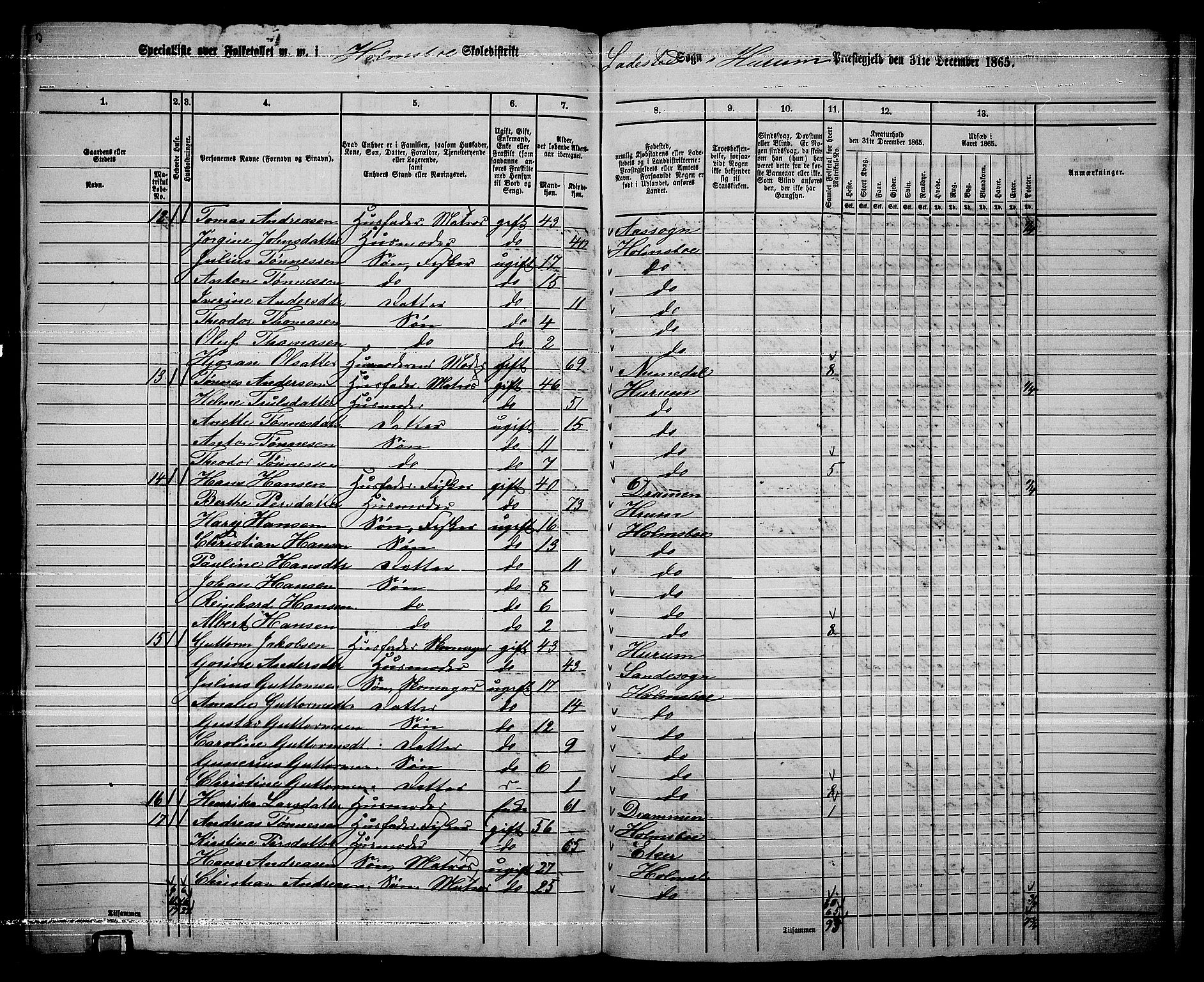 RA, 1865 census for Hurum, 1865, p. 109