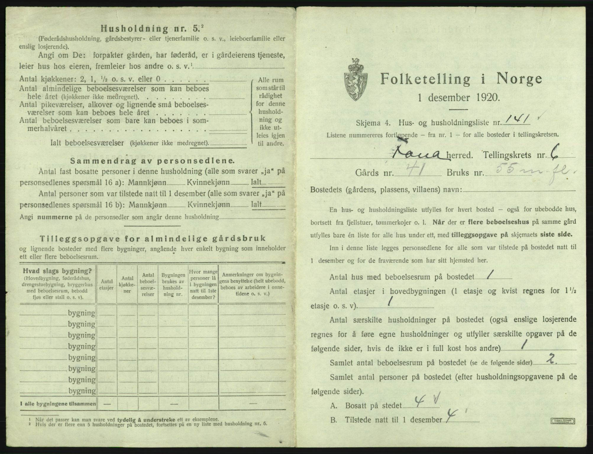 SAB, 1920 census for Fana, 1920, p. 1229