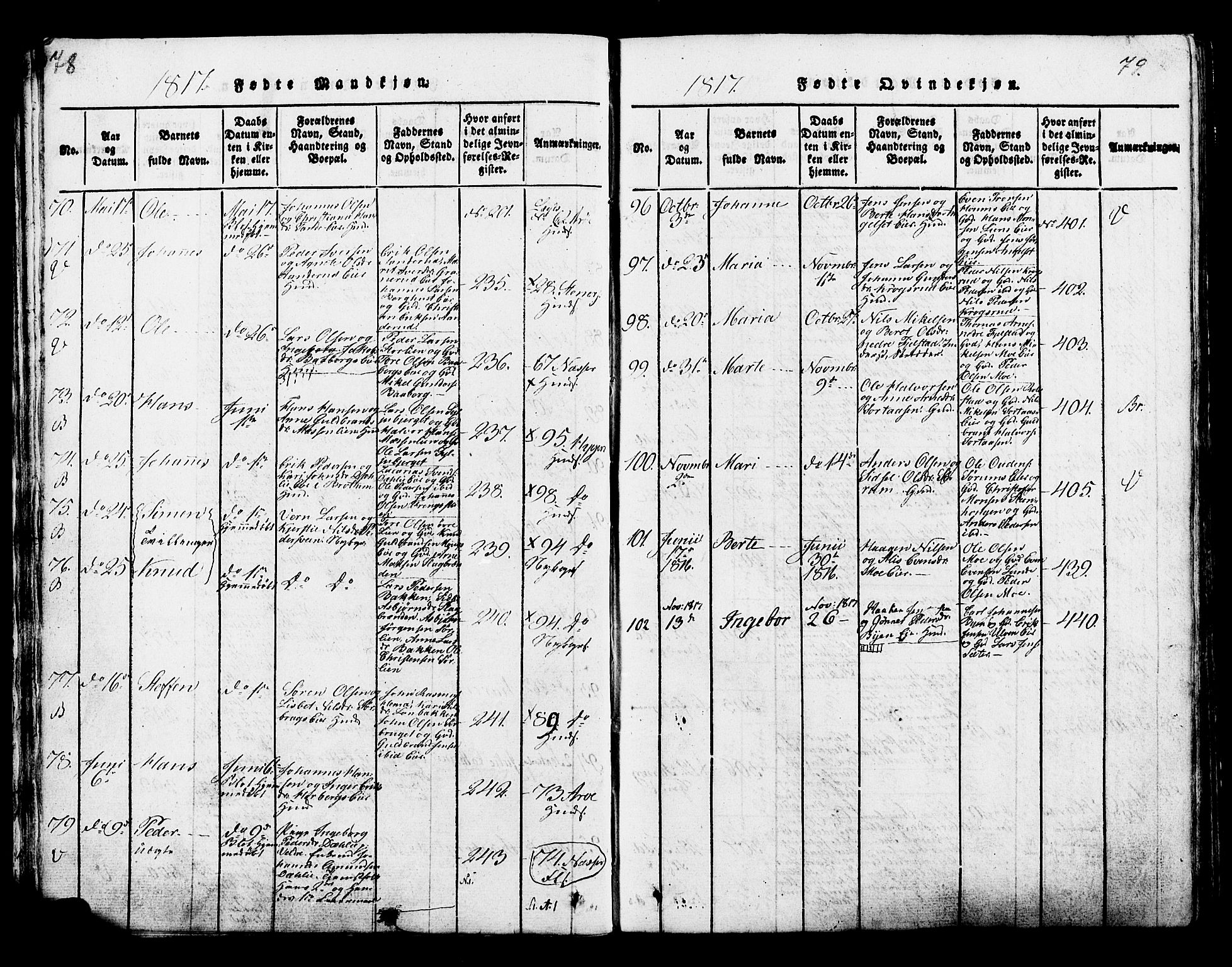 Ringsaker prestekontor, SAH/PREST-014/K/Ka/L0005: Parish register (official) no. 5, 1814-1826, p. 78-79