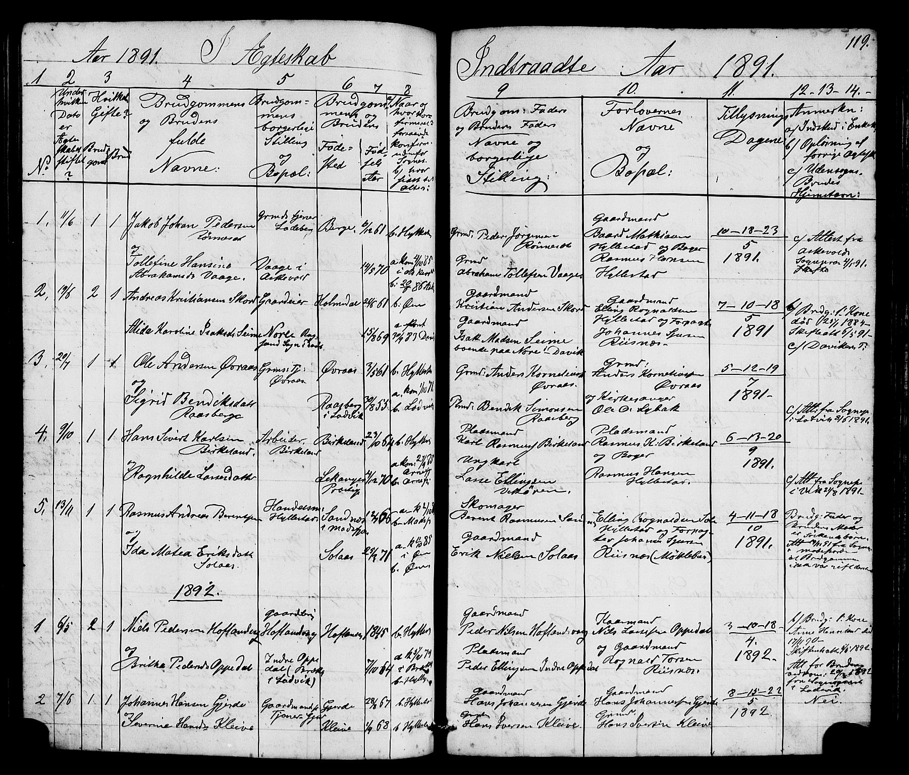 Hyllestad sokneprestembete, SAB/A-80401: Parish register (copy) no. A 2, 1876-1906, p. 119