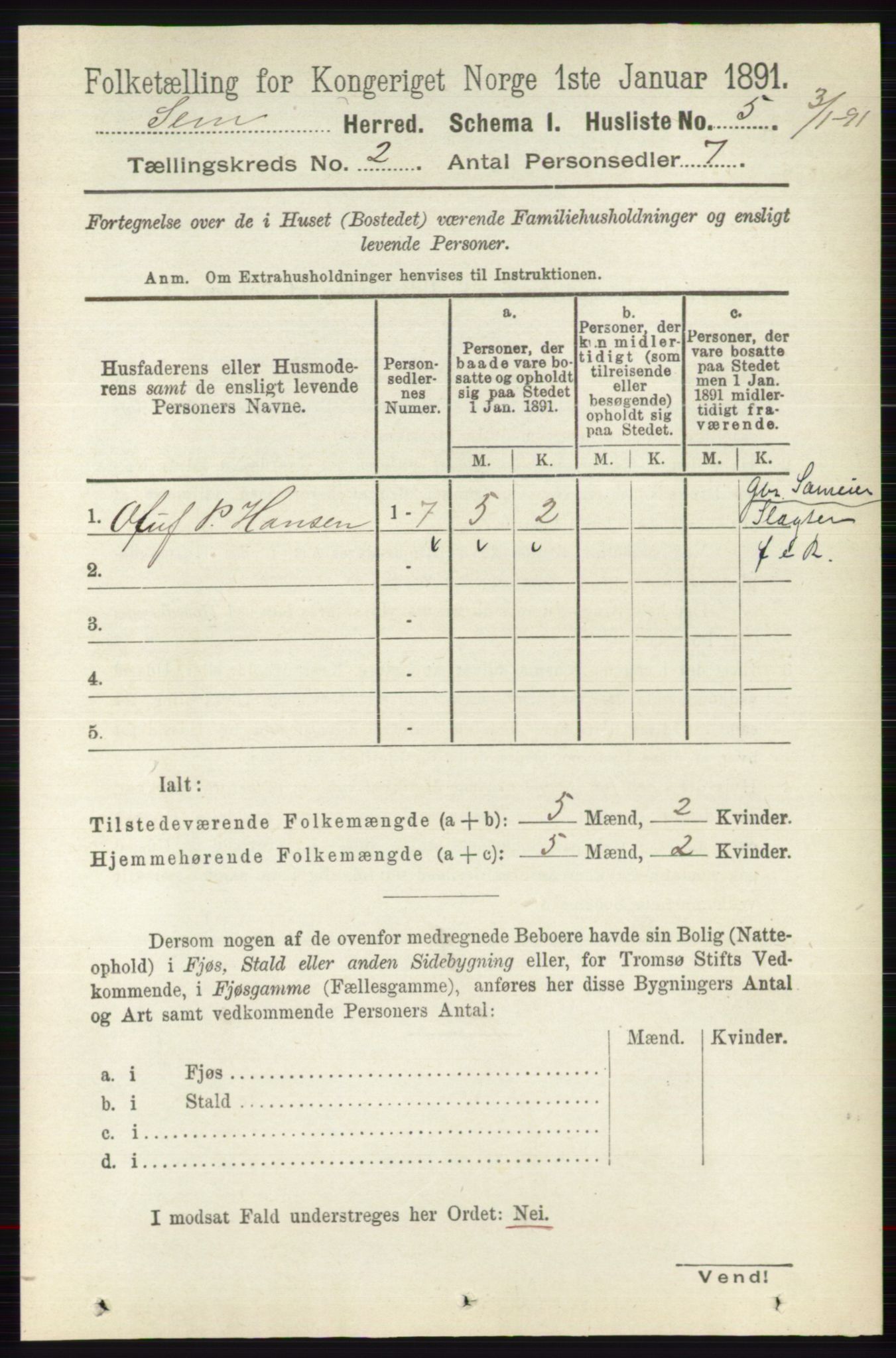 RA, 1891 census for 0721 Sem, 1891, p. 592