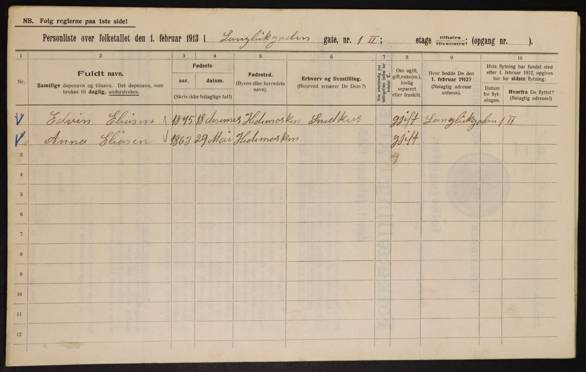 OBA, Municipal Census 1913 for Kristiania, 1913, p. 56682