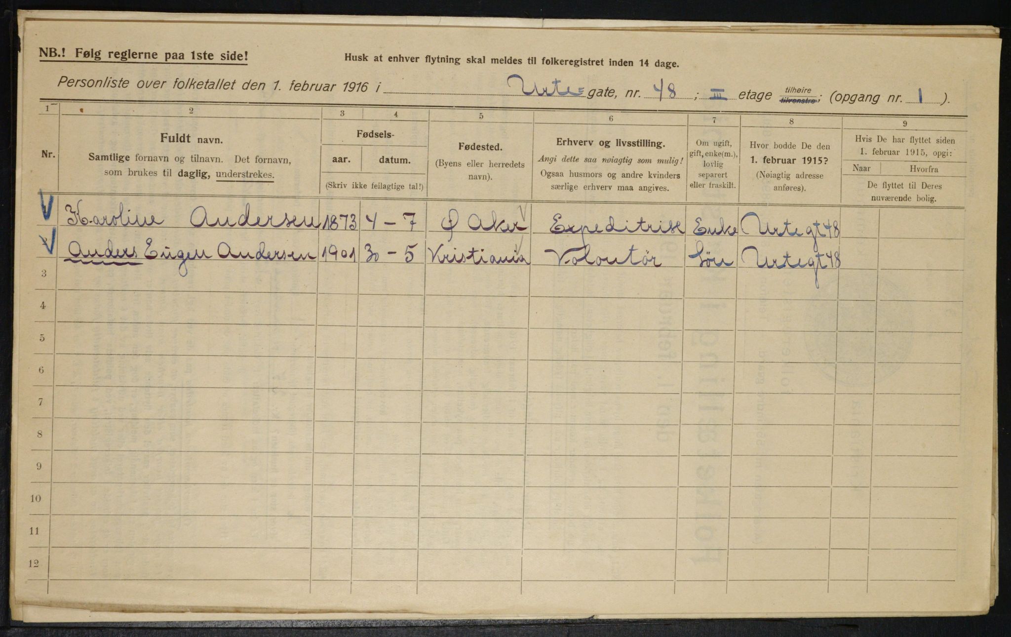 OBA, Municipal Census 1916 for Kristiania, 1916, p. 125042