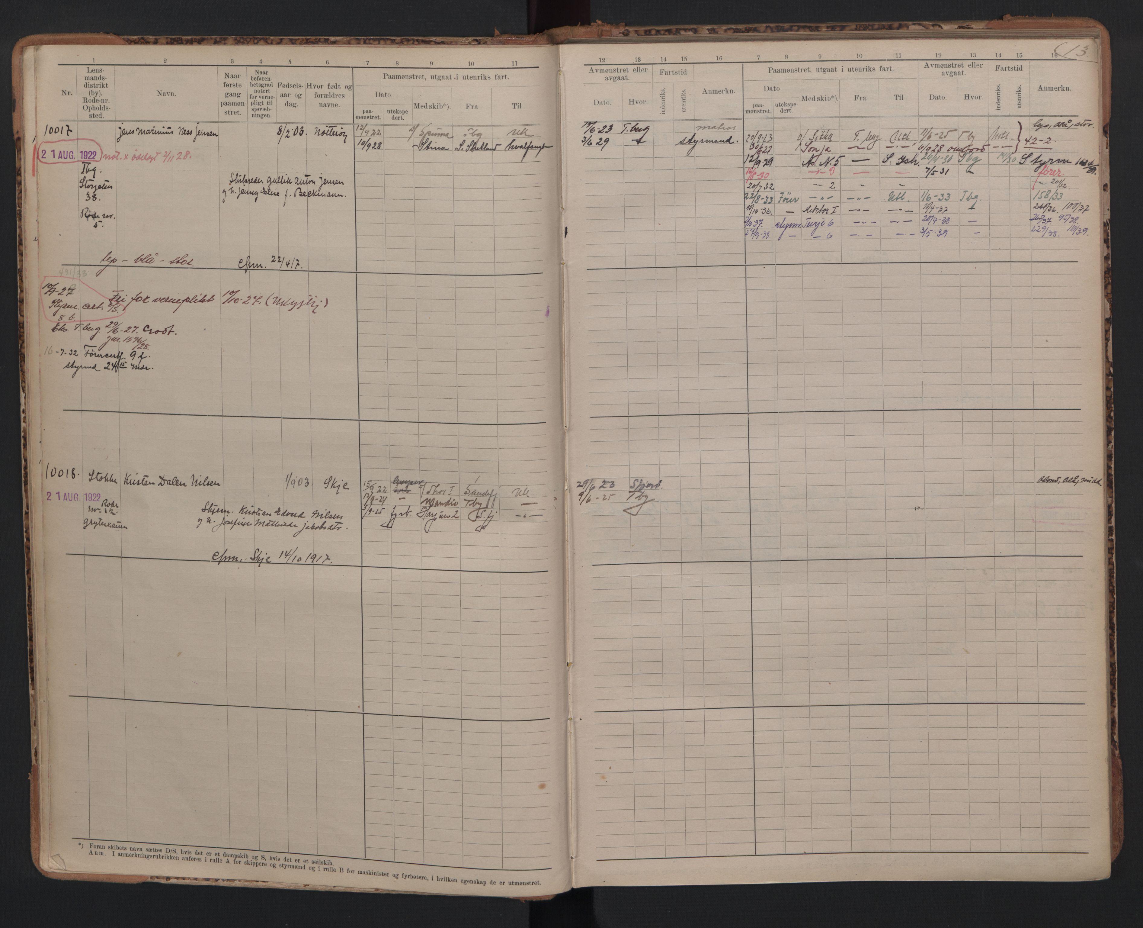 Tønsberg innrulleringskontor, AV/SAKO-A-786/F/Fc/Fcb/L0010: Hovedrulle Patent nr. 9993-1923, 1922-1923, p. 13