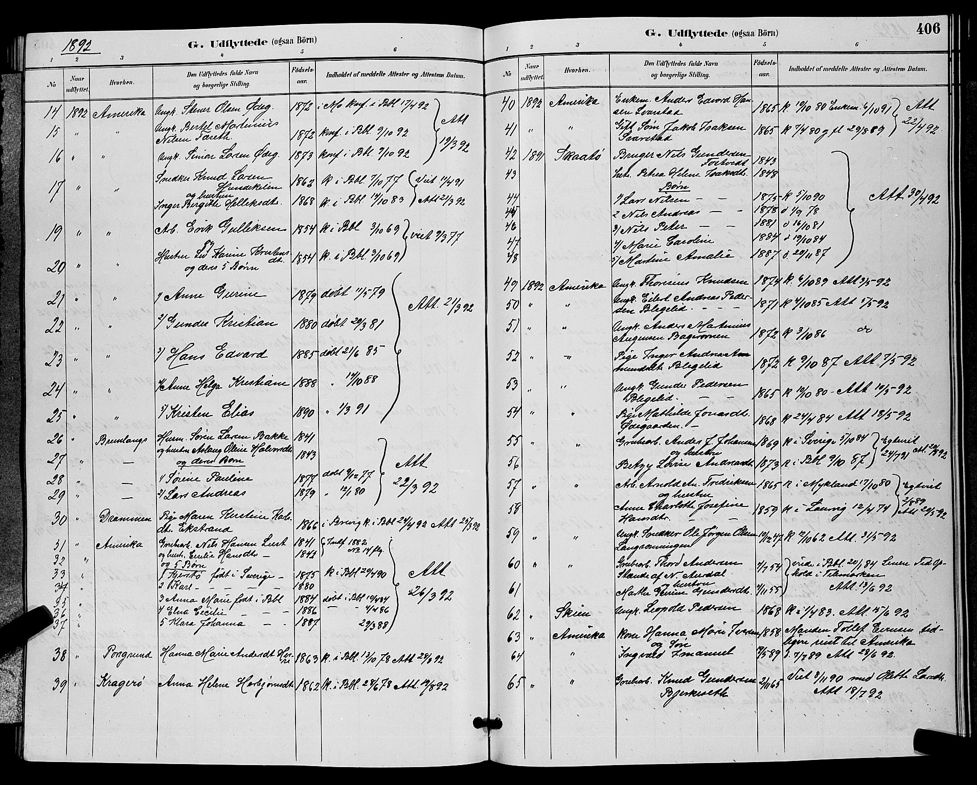 Bamble kirkebøker, AV/SAKO-A-253/G/Ga/L0009: Parish register (copy) no. I 9, 1888-1900, p. 406