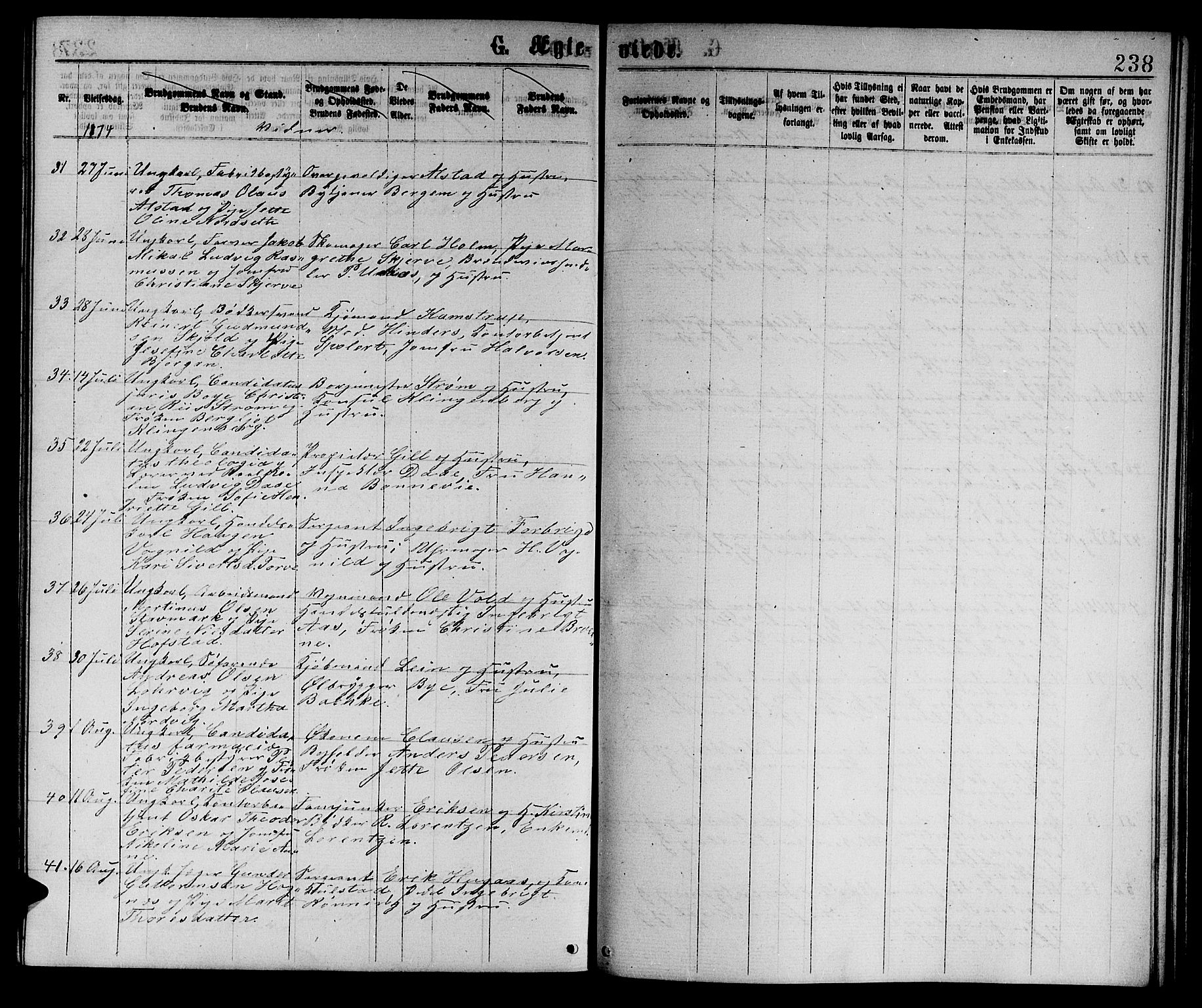 Ministerialprotokoller, klokkerbøker og fødselsregistre - Sør-Trøndelag, AV/SAT-A-1456/601/L0088: Parish register (copy) no. 601C06, 1870-1878, p. 238