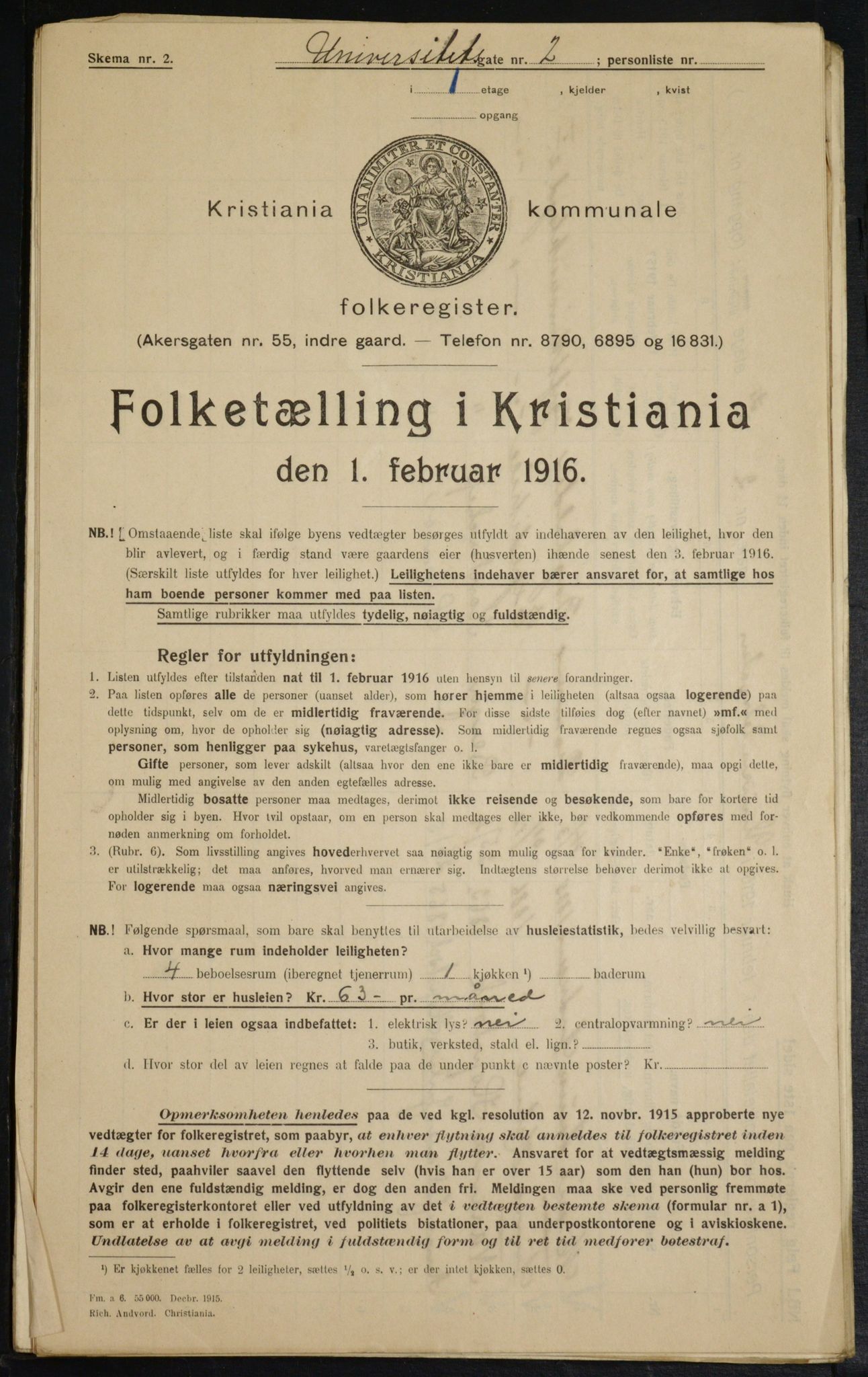 OBA, Municipal Census 1916 for Kristiania, 1916, p. 123664