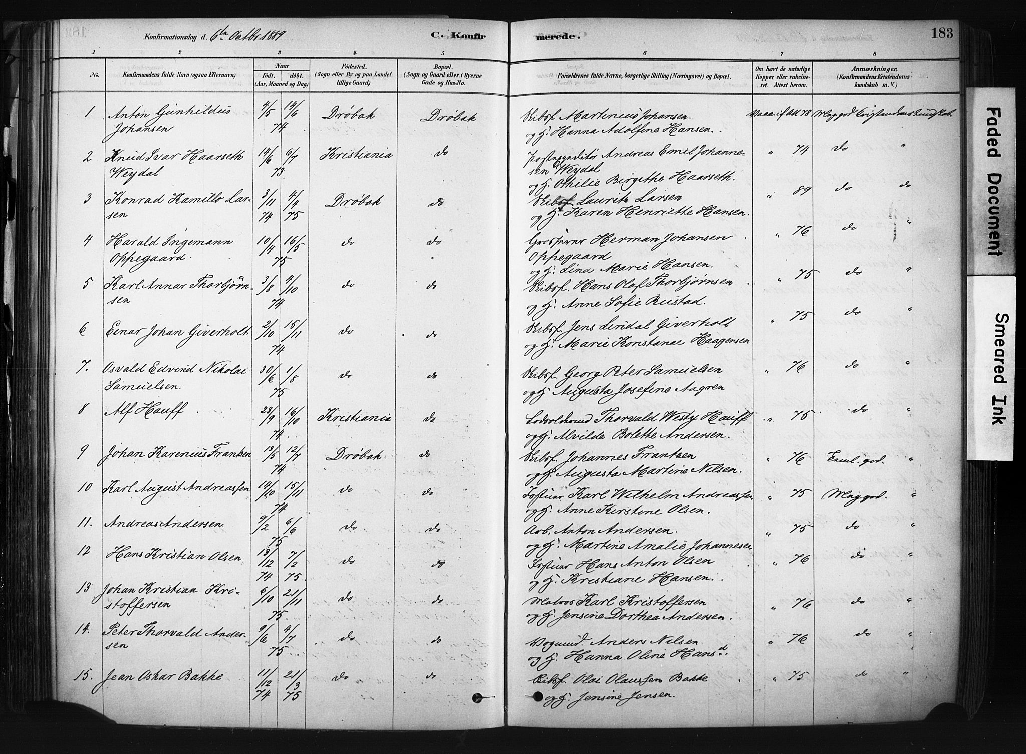 Drøbak prestekontor Kirkebøker, AV/SAO-A-10142a/F/Fb/L0001: Parish register (official) no. II 1, 1878-1891, p. 183