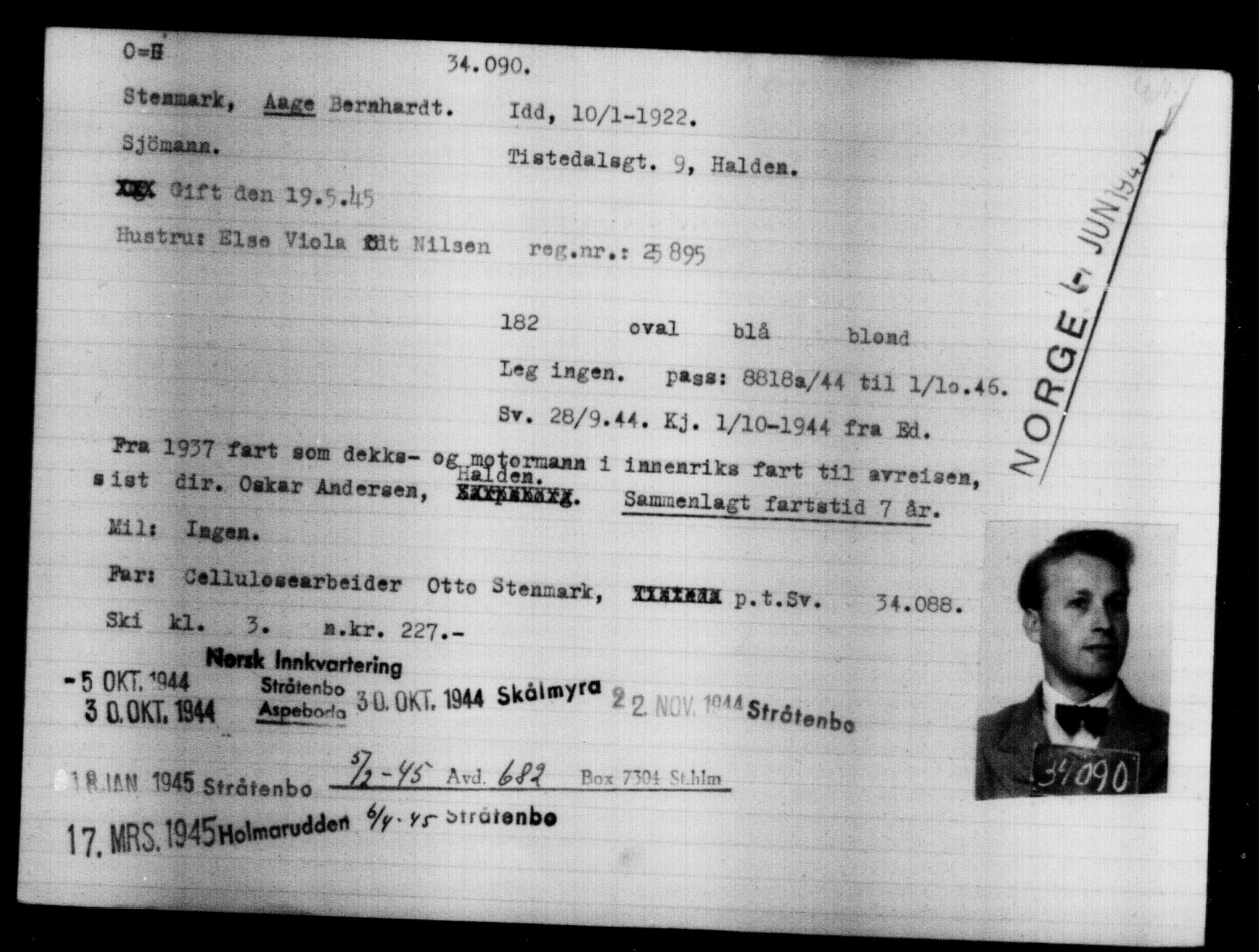 Utenriksstasjonene, Legasjonen i Stockholm, Flyktningkontoret, AV/RA-S-6753/V/Va/L0013: Kjesäterkartoteket, flyktninger med registreringsnr. 31500-34731, 1940-1945, p. 2732