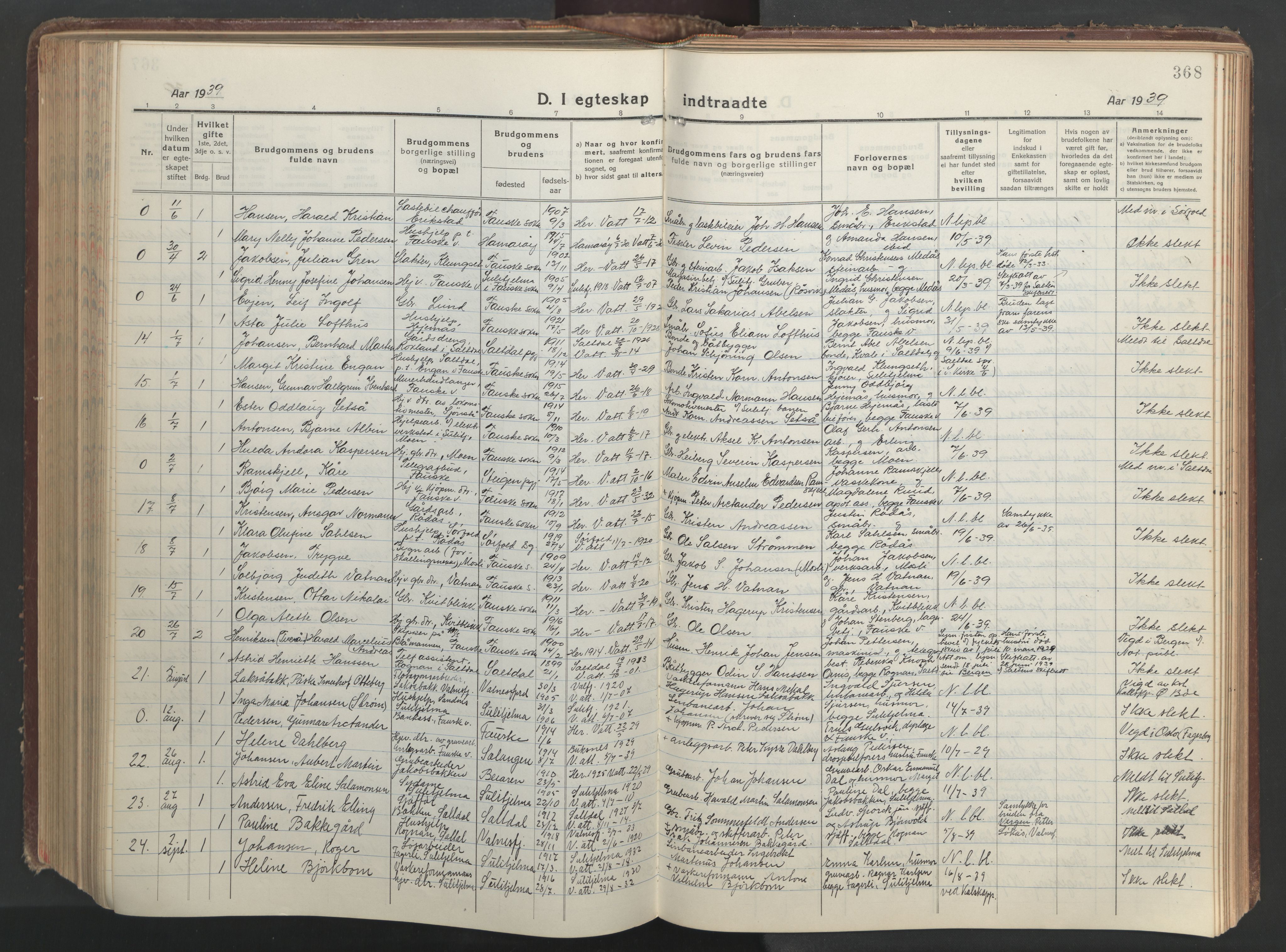 Ministerialprotokoller, klokkerbøker og fødselsregistre - Nordland, AV/SAT-A-1459/849/L0700: Parish register (copy) no. 849C01, 1919-1946, p. 368