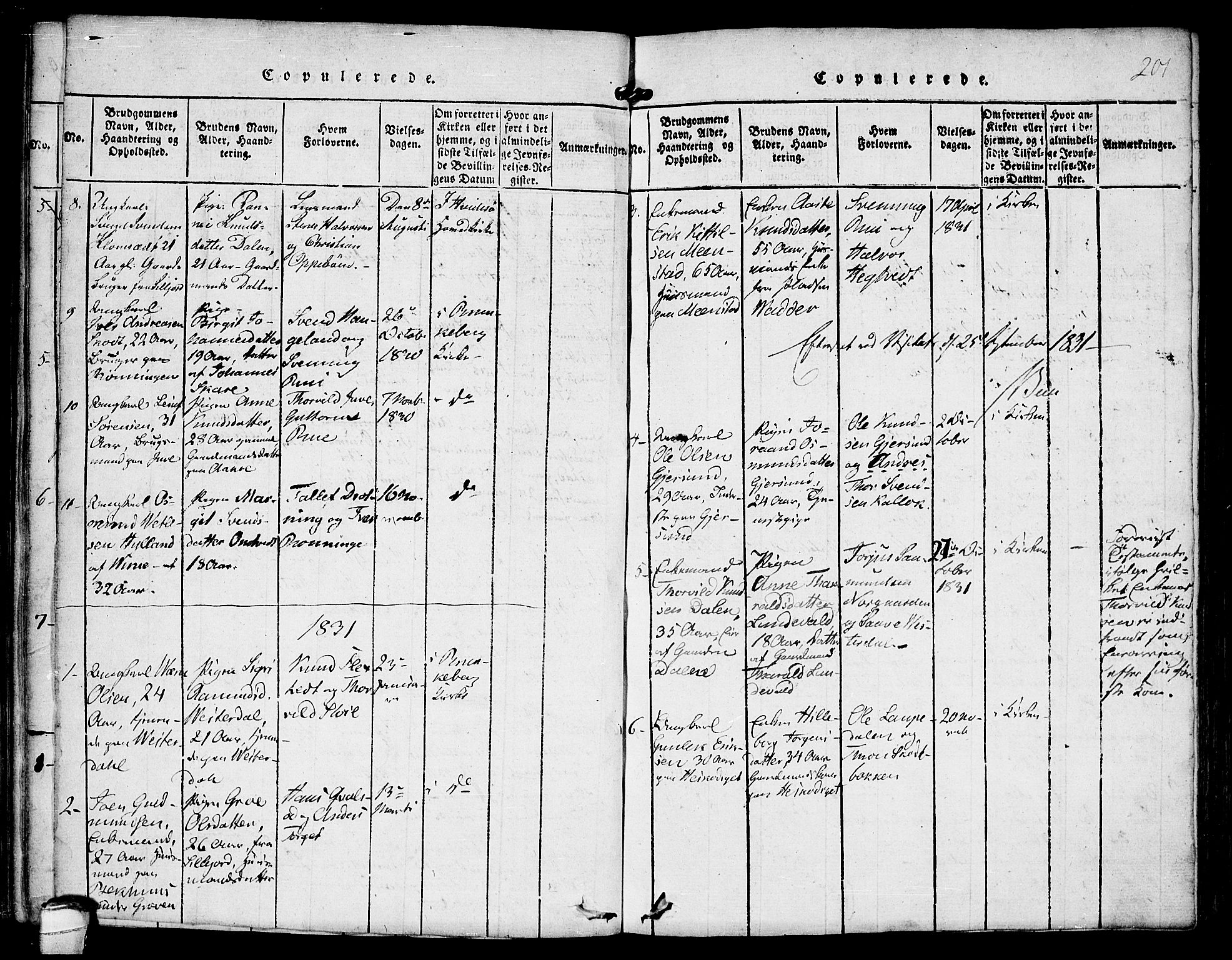 Kviteseid kirkebøker, SAKO/A-276/F/Fb/L0001: Parish register (official) no. II 1, 1815-1836, p. 201