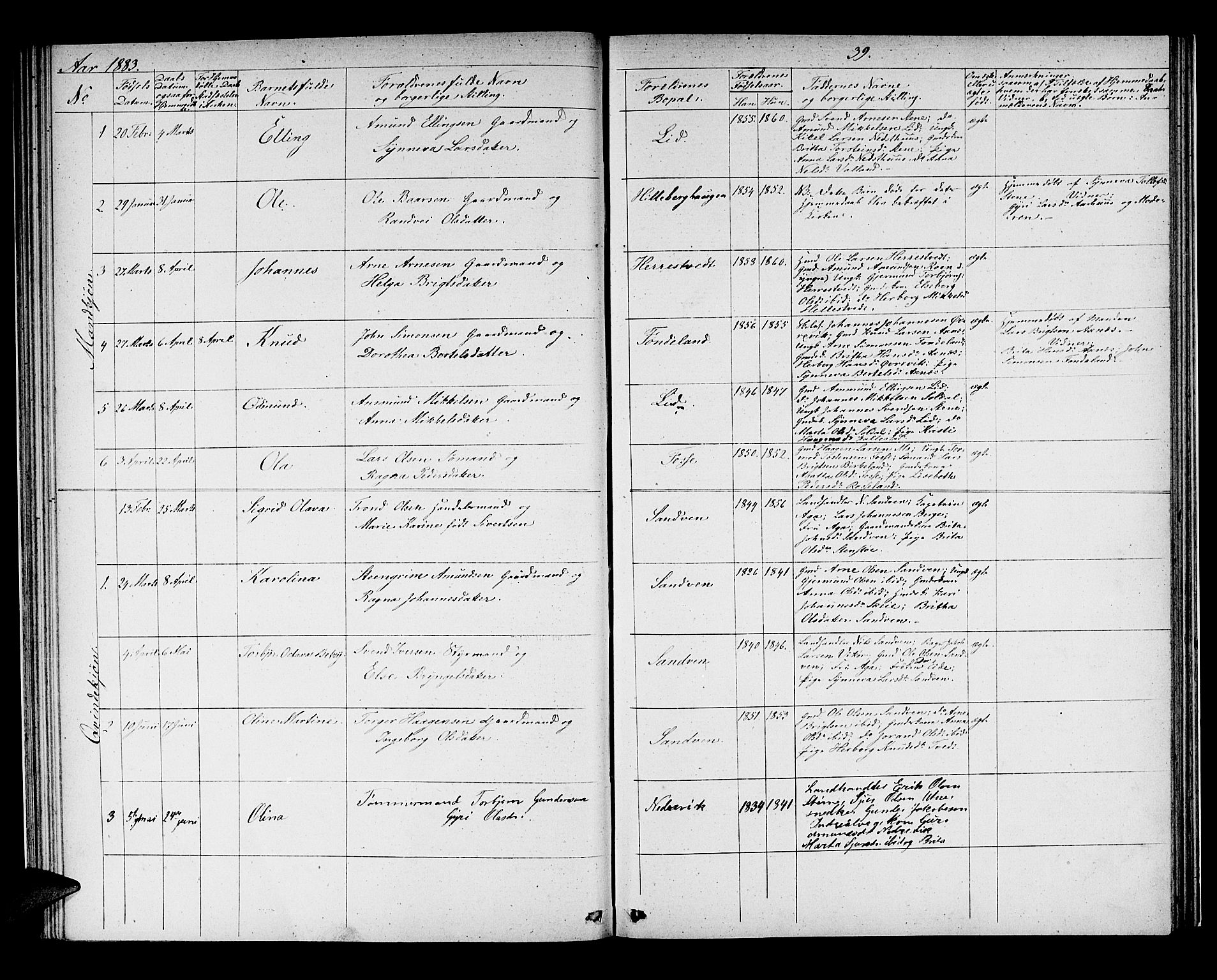 Kvam sokneprestembete, SAB/A-76201/H/Hab: Parish register (copy) no. B 2, 1870-1883, p. 39