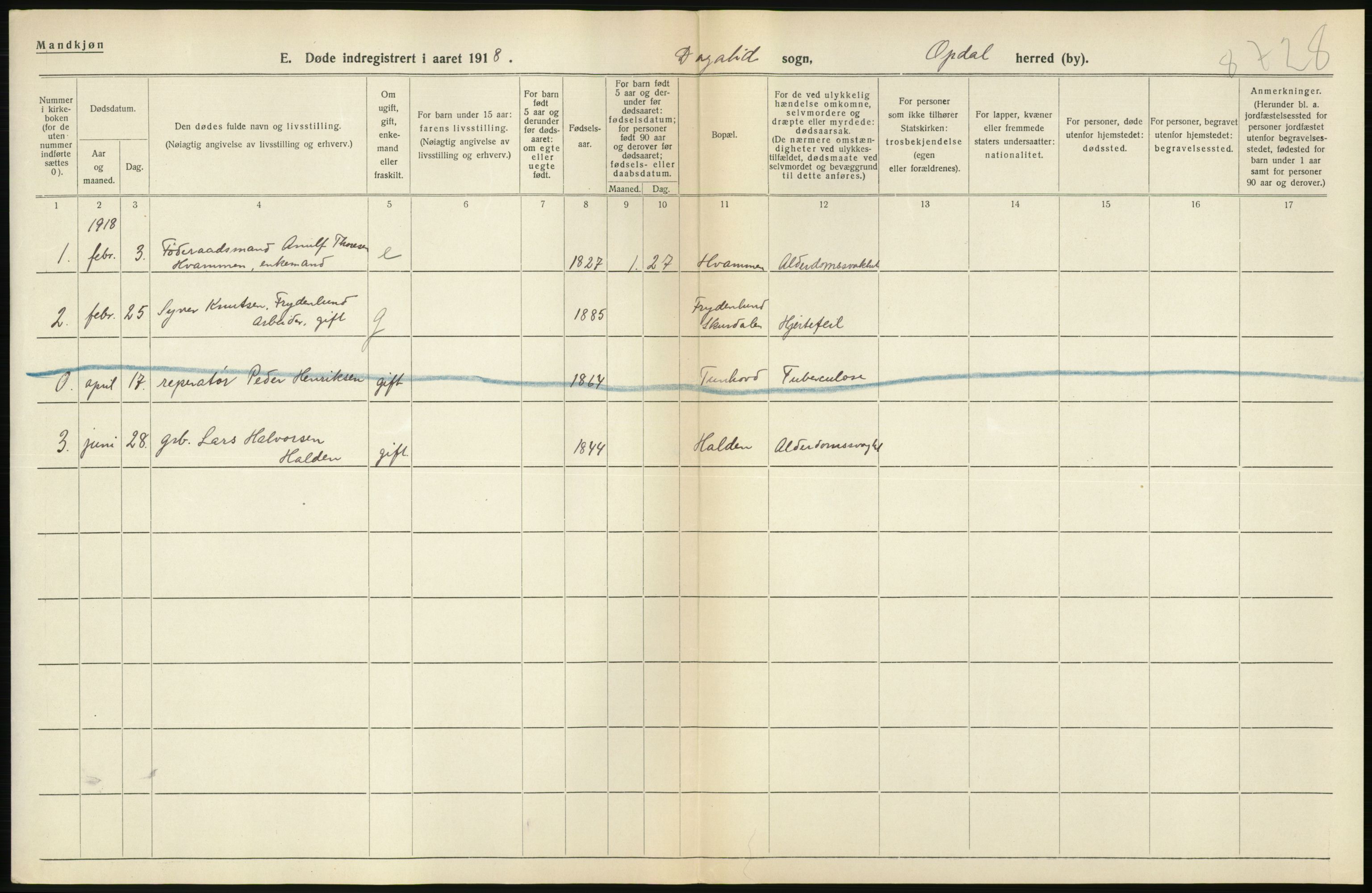 Statistisk sentralbyrå, Sosiodemografiske emner, Befolkning, AV/RA-S-2228/D/Df/Dfb/Dfbh/L0020: Buskerud fylke: Døde. Bygder og byer., 1918, p. 46