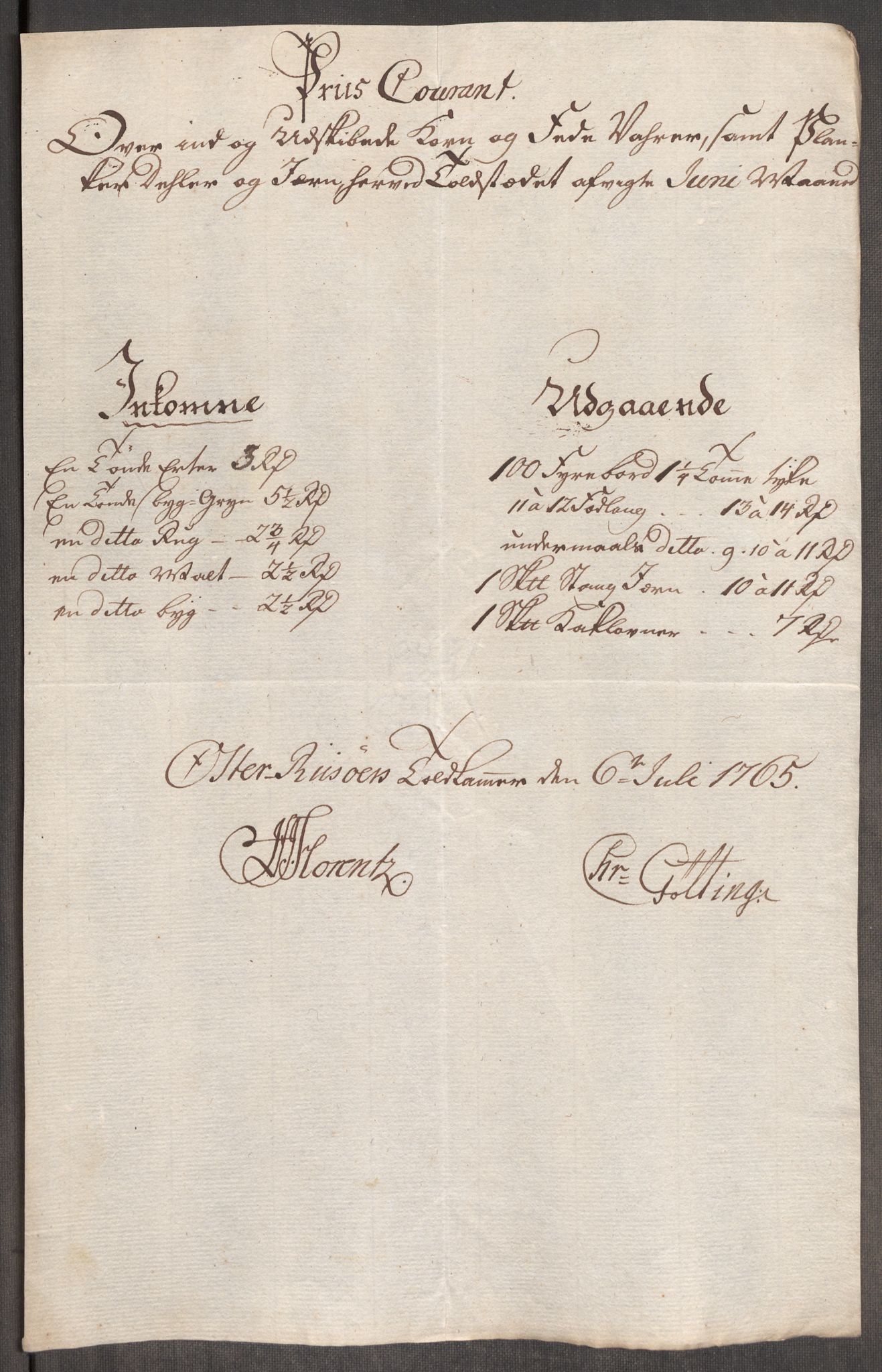 Rentekammeret inntil 1814, Realistisk ordnet avdeling, AV/RA-EA-4070/Oe/L0008: [Ø1]: Priskuranter, 1764-1768, p. 429