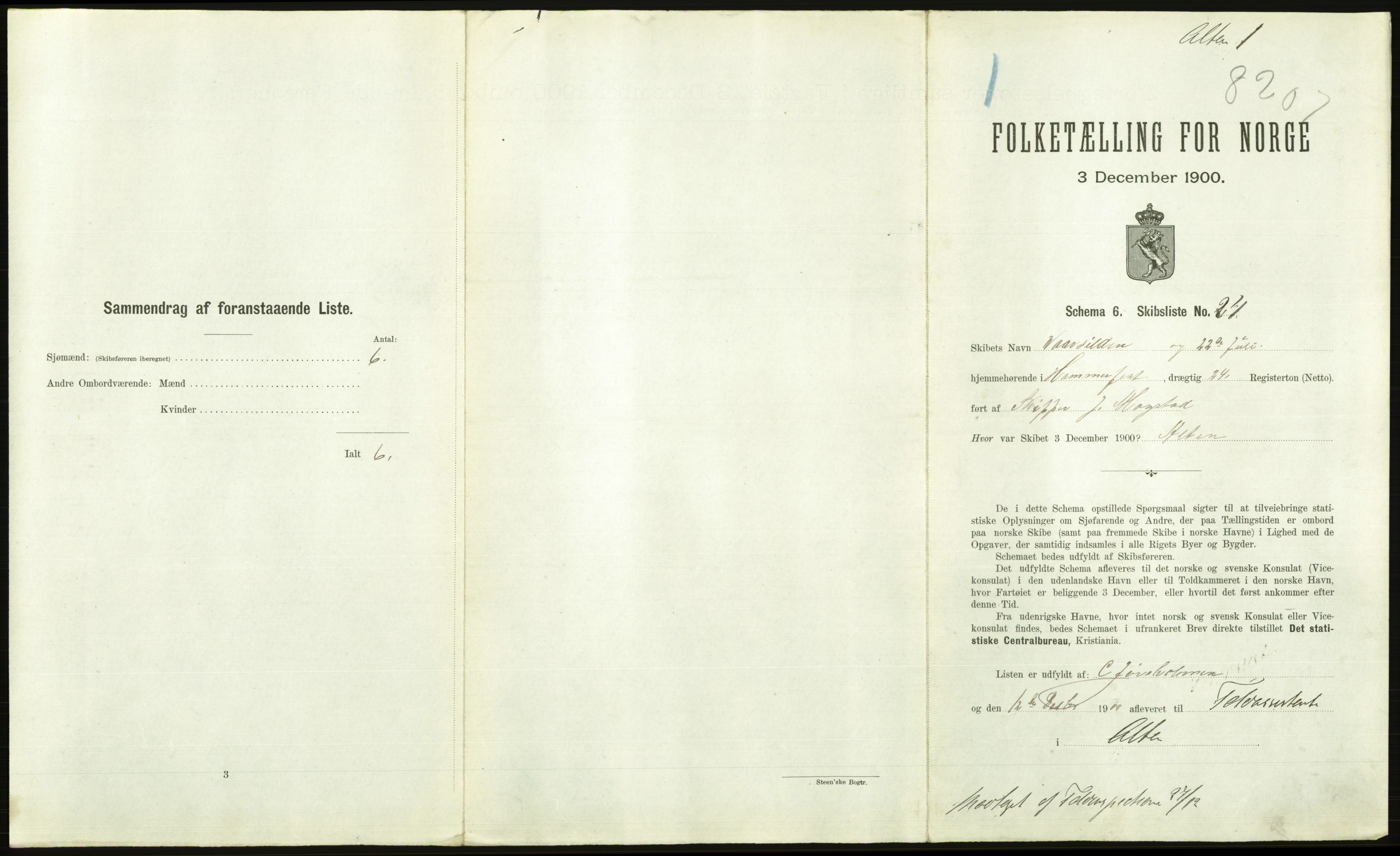 RA, 1900 Census - ship lists from ships in Norwegian harbours, harbours abroad and at sea, 1900, p. 2817