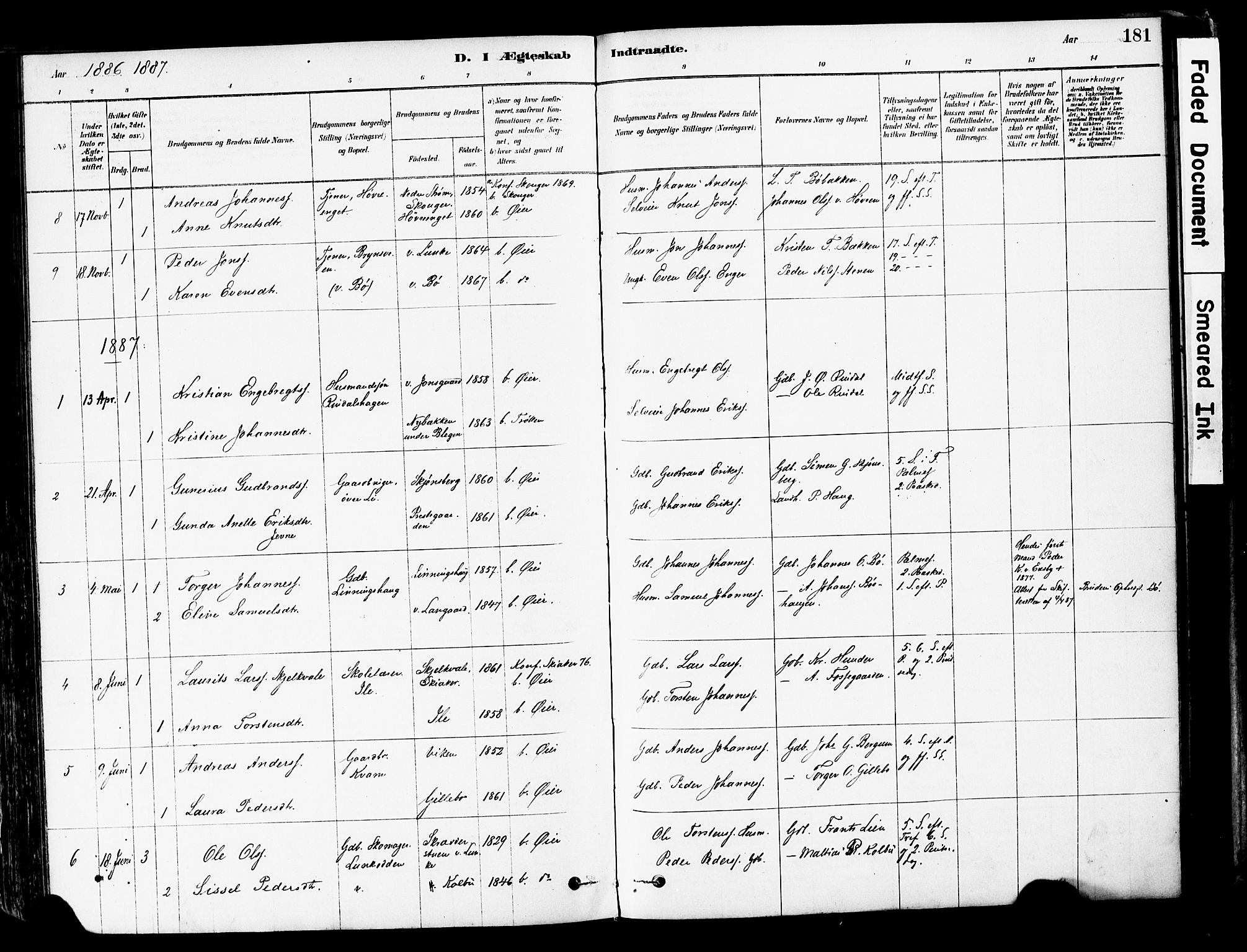 Øyer prestekontor, SAH/PREST-084/H/Ha/Haa/L0008: Parish register (official) no. 8, 1878-1897, p. 181